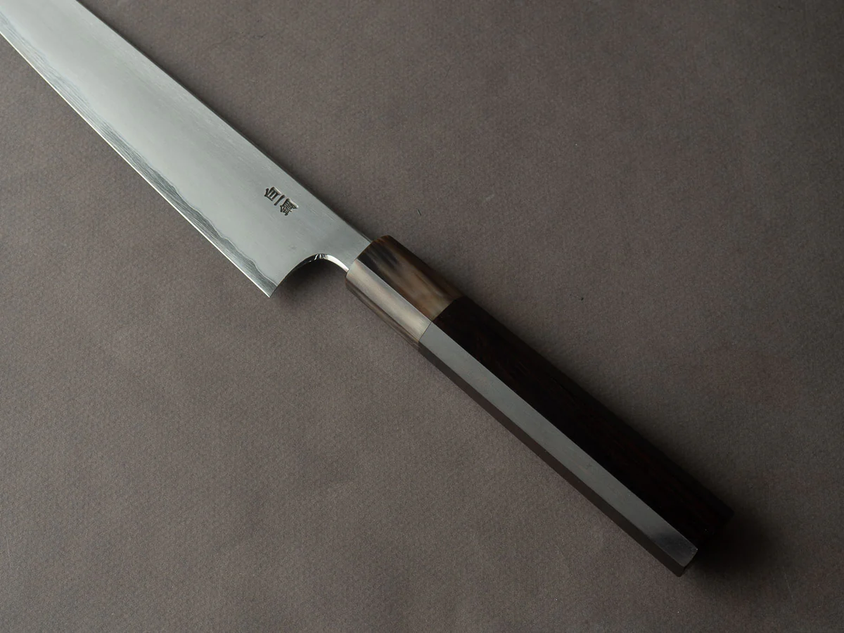Hitohira - Togashi - White #1 - Stainless Clad - Kasumi - 240mm Sujihiki - Ebony Handle - Image 4