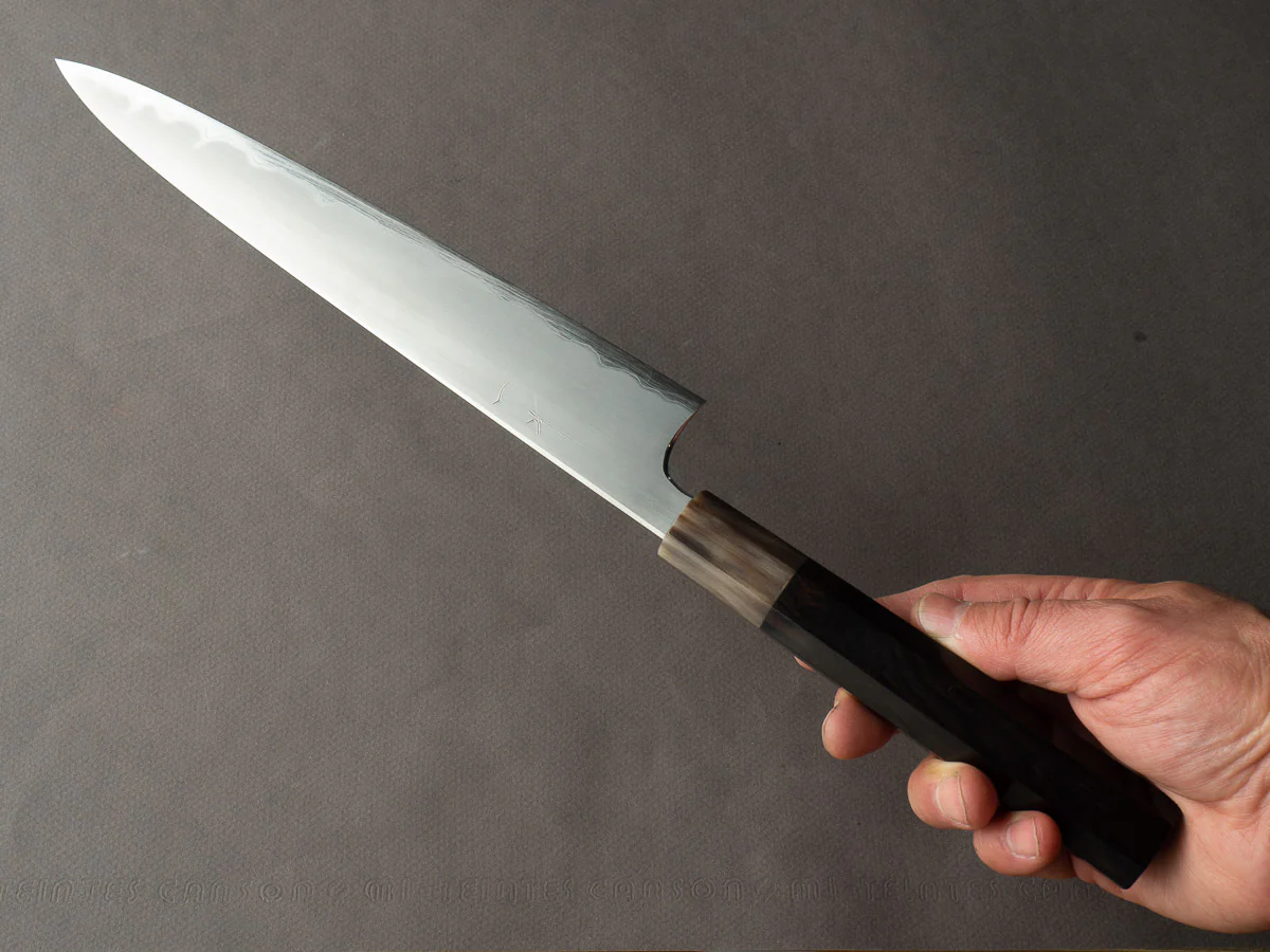 Hitohira - Togashi - White #1 - Stainless Clad - Kasumi - 240mm Sujihiki - Ebony Handle - Image 5