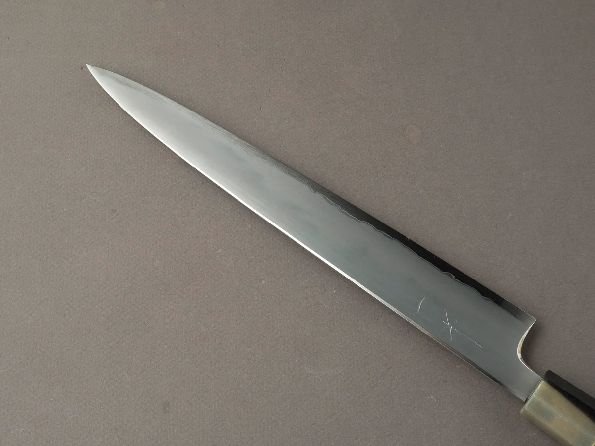 Hitohira - Togashi - White #1 Stainless Clad - Kasumi - 270mm Sujihiki - Ebony Handle - Image 4