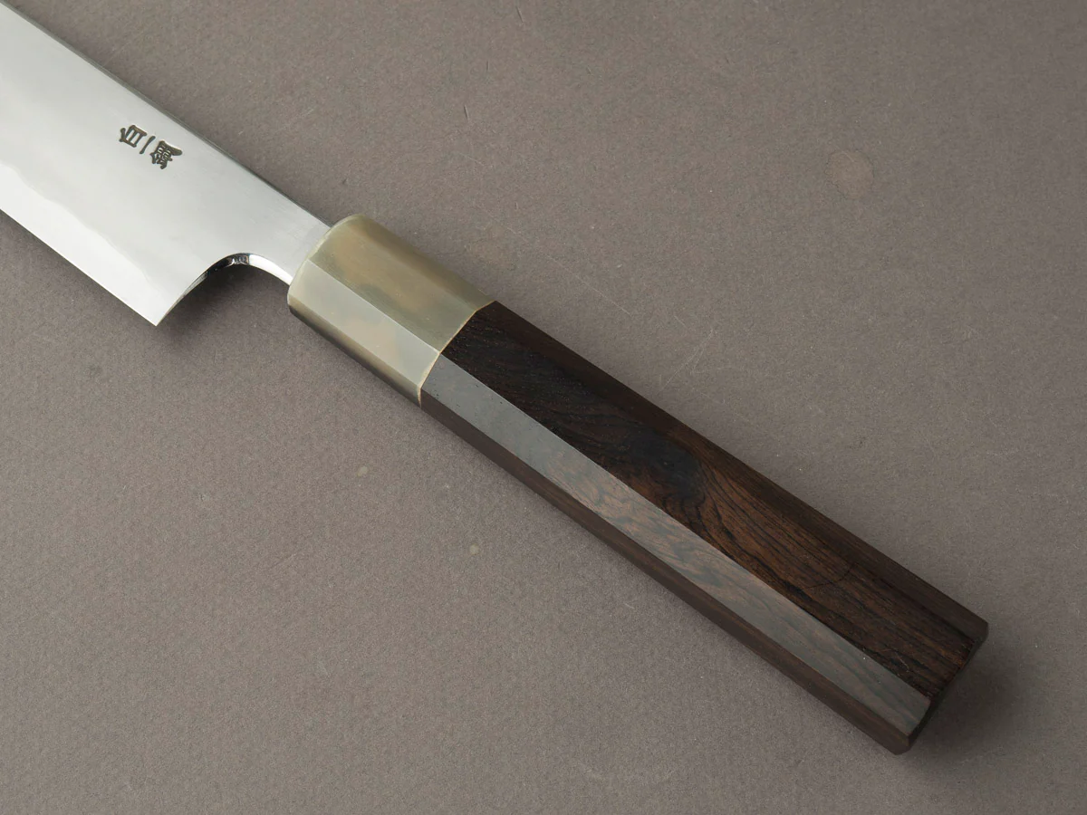 Hitohira - Togashi - White #1 Stainless Clad - Kasumi - 270mm Sujihiki - Ebony Handle - Image 5