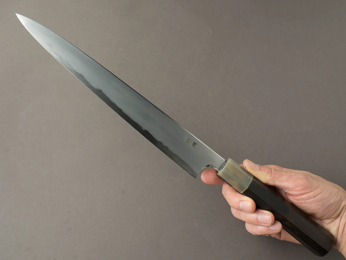Hitohira - Togashi - White #1 Stainless Clad - Kasumi - 270mm Sujihiki - Ebony Handle - Image 6