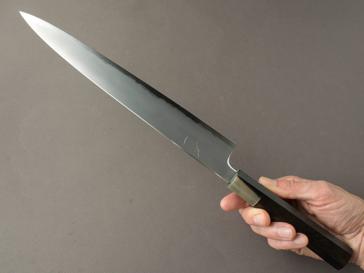 Hitohira - Togashi - White #1 Stainless Clad - Kasumi - 270mm Sujihiki - Ebony Handle - Image 7
