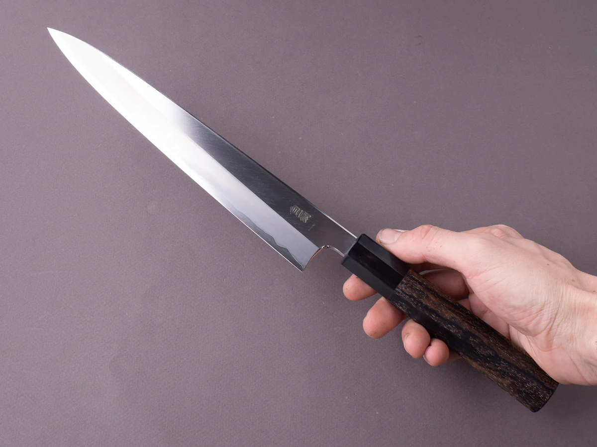 Hitohira - Togashi - White #1 - Stainless Clad - Migaki - 240mm Sujihiki - Ziricote Handle - Image 6