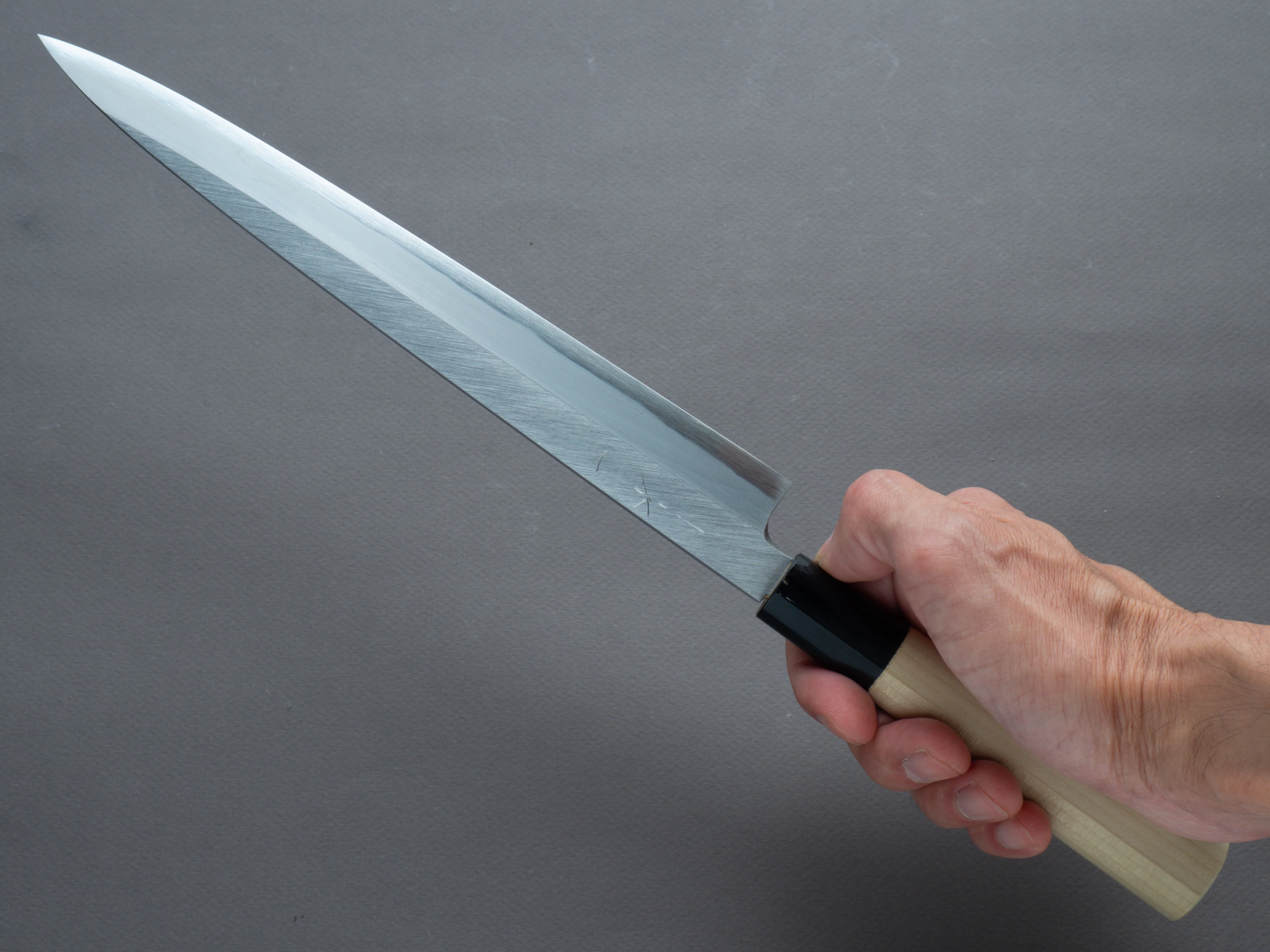 Hitohira - Togashi - White #2 - Yanagiba - 240mm - D-Shaped Magnolia Handle - Saya - Image 8