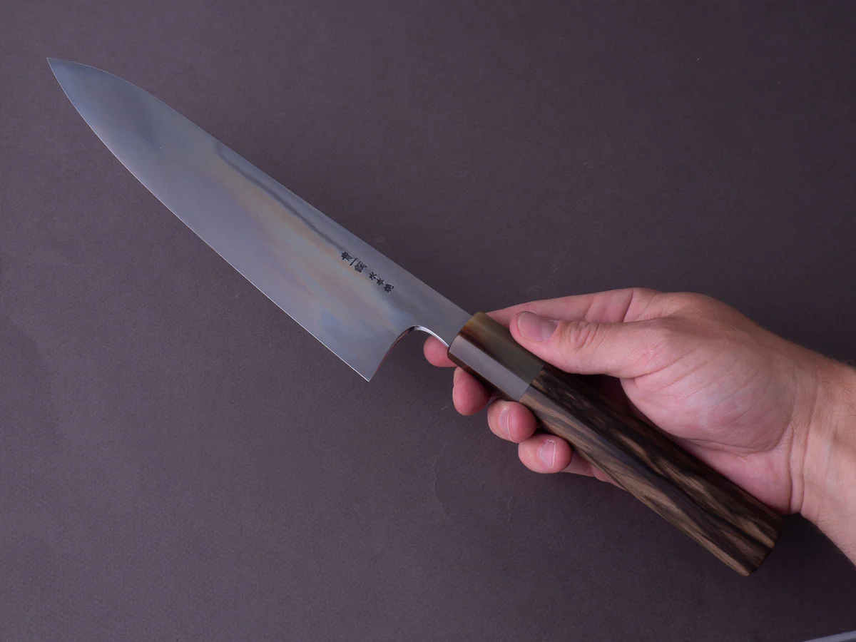Hitohira - Togashi x Yohei - Blue #1 - Mizu Honyaki - 240mm Gyuto - Kurokaki Persimmon Handle - #019 - Image 10