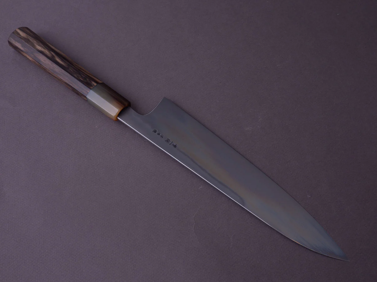 Hitohira - Togashi x Yohei - Blue #1 - Mizu Honyaki - 240mm Gyuto - Kurokaki Persimmon Handle - #019 - Image 5