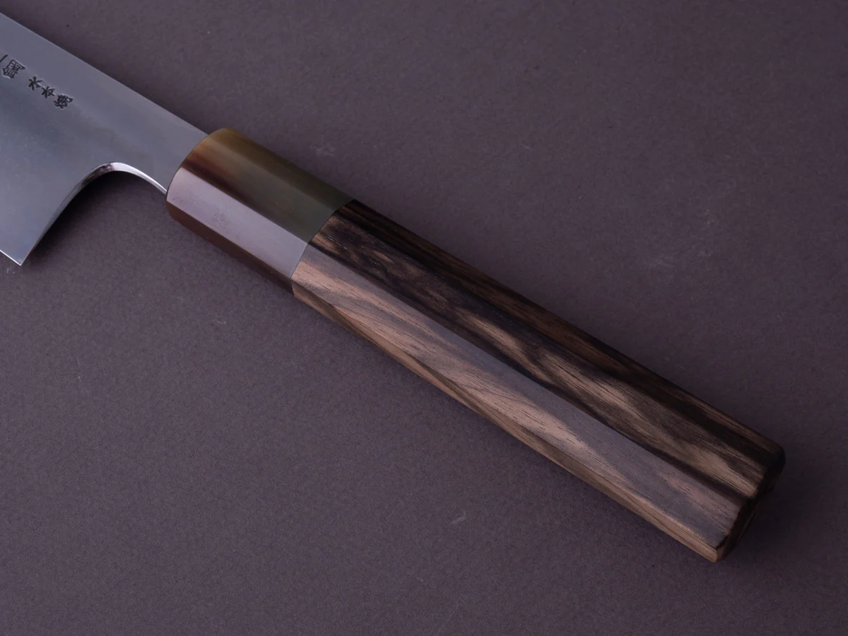 Hitohira - Togashi x Yohei - Blue #1 - Mizu Honyaki - 240mm Gyuto - Kurokaki Persimmon Handle - #019 - Image 9