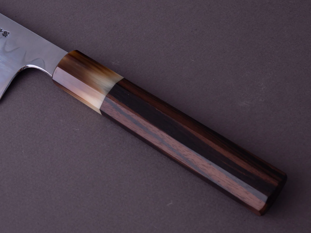 Hitohira - Togashi x Yohei - White #1 - Mizu Honyaki - 240mm Gyuto - Taihei Makassar Ebony Handle - Image 6
