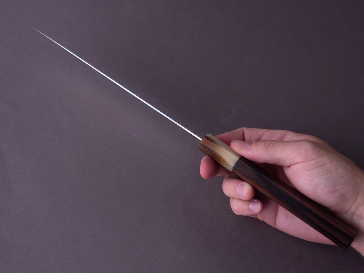 Hitohira - Togashi x Yohei - White #1 - Mizu Honyaki - 240mm Gyuto - Taihei Makassar Ebony Handle - Image 9