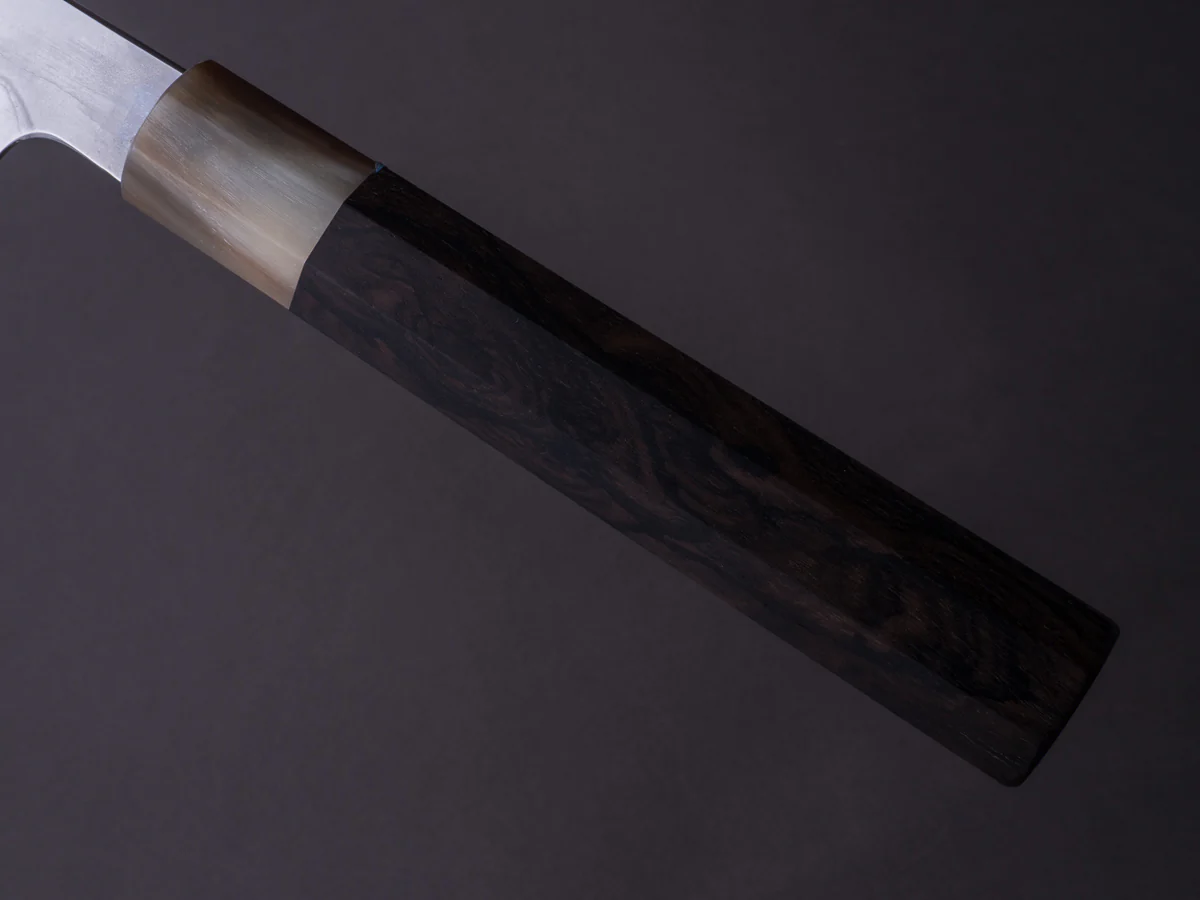 Hitohira - Togashi x Yohei - Blue #2 - Mizu Honyaki - 240mm Gyuto Ziricote Handle (Saya) - Image 10