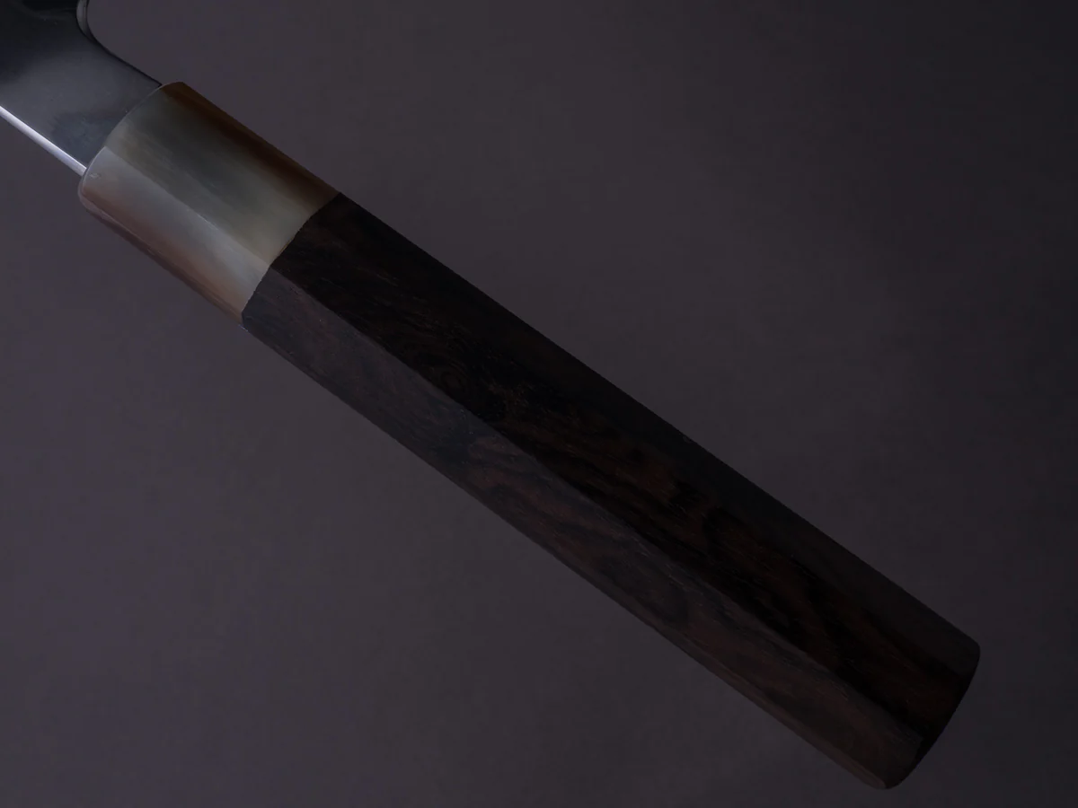 Hitohira - Togashi x Yohei - Blue #2 - Mizu Honyaki - 240mm Gyuto Ziricote Handle (Saya) - Image 11