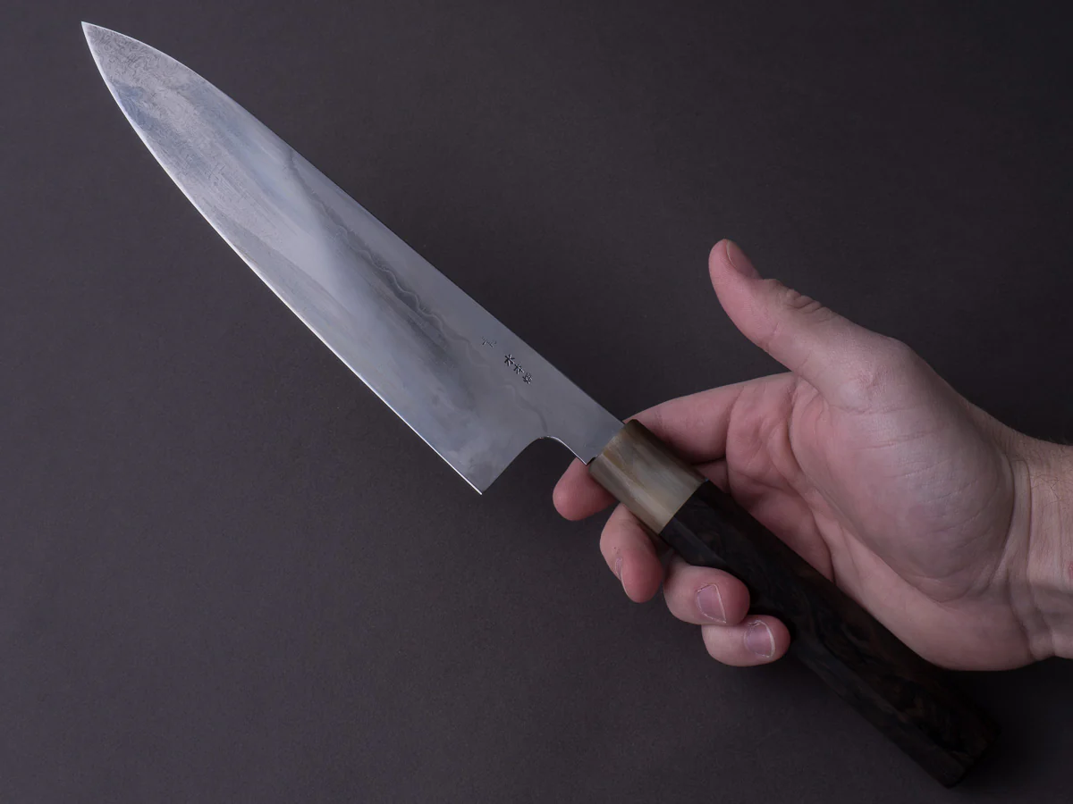 Hitohira - Togashi x Yohei - Blue #2 - Mizu Honyaki - 240mm Gyuto Ziricote Handle (Saya) - Image 12