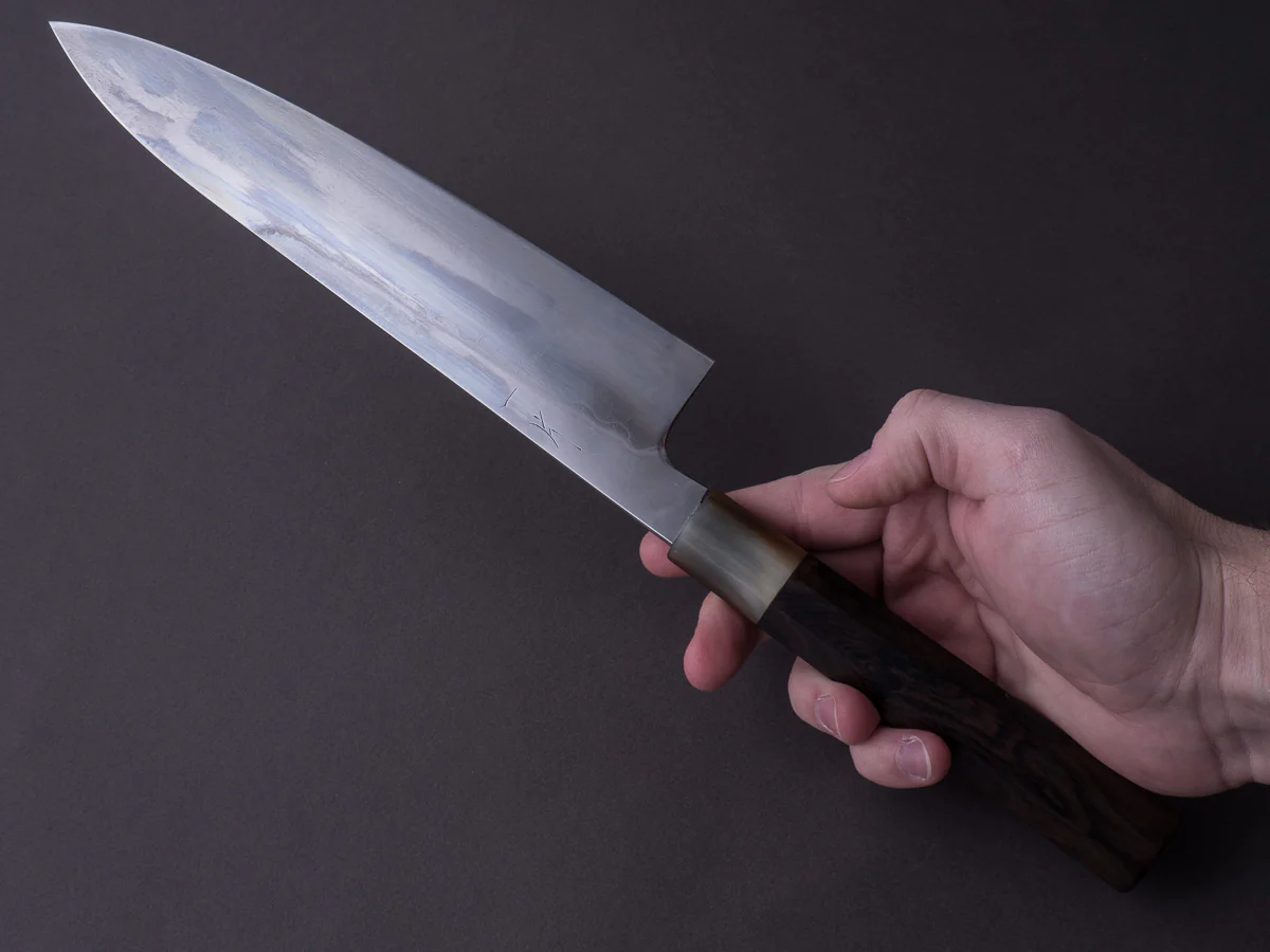 Hitohira - Togashi x Yohei - Blue #2 - Mizu Honyaki - 240mm Gyuto Ziricote Handle (Saya) - Image 13