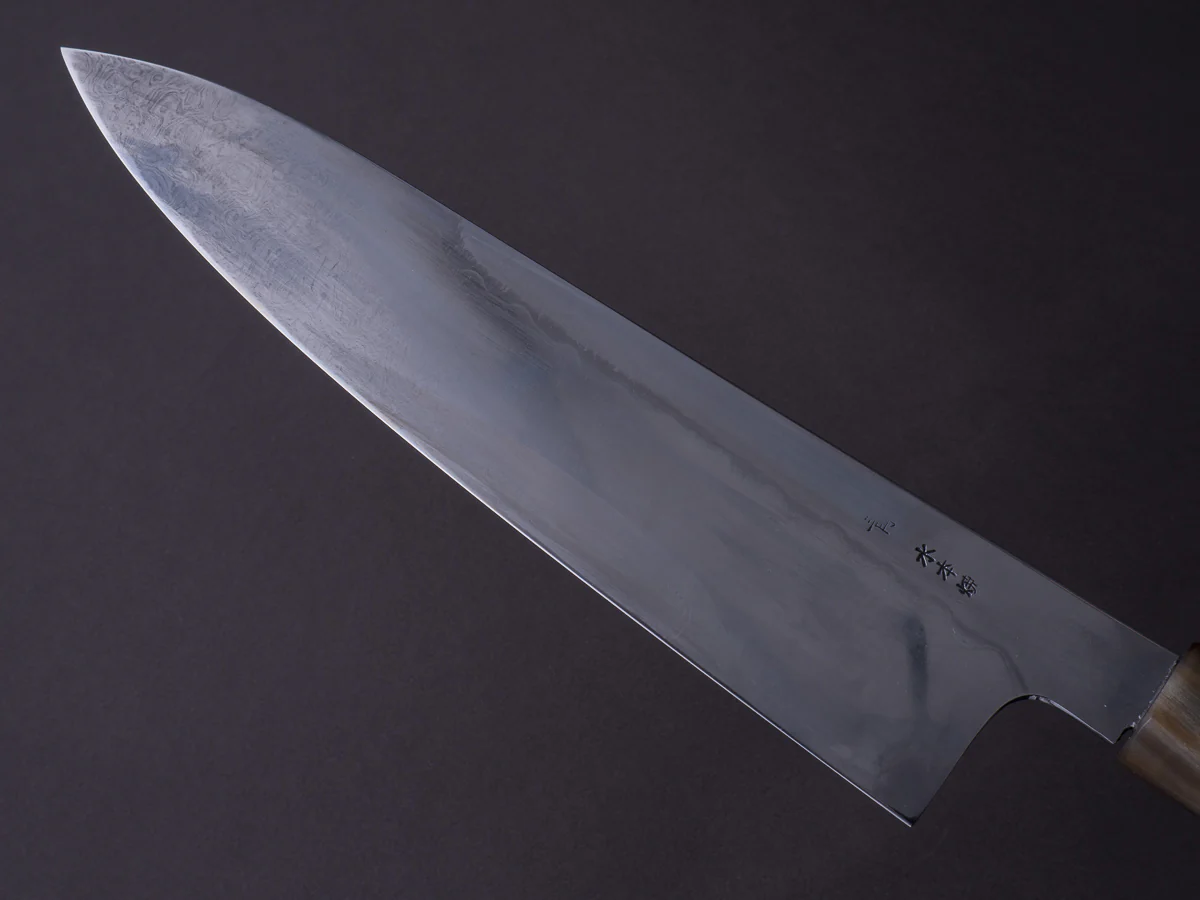 Hitohira - Togashi x Yohei - Blue #2 - Mizu Honyaki - 240mm Gyuto Ziricote Handle (Saya) - Image 3