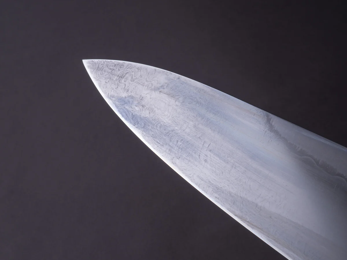 Hitohira - Togashi x Yohei - Blue #2 - Mizu Honyaki - 240mm Gyuto Ziricote Handle (Saya) - Image 6