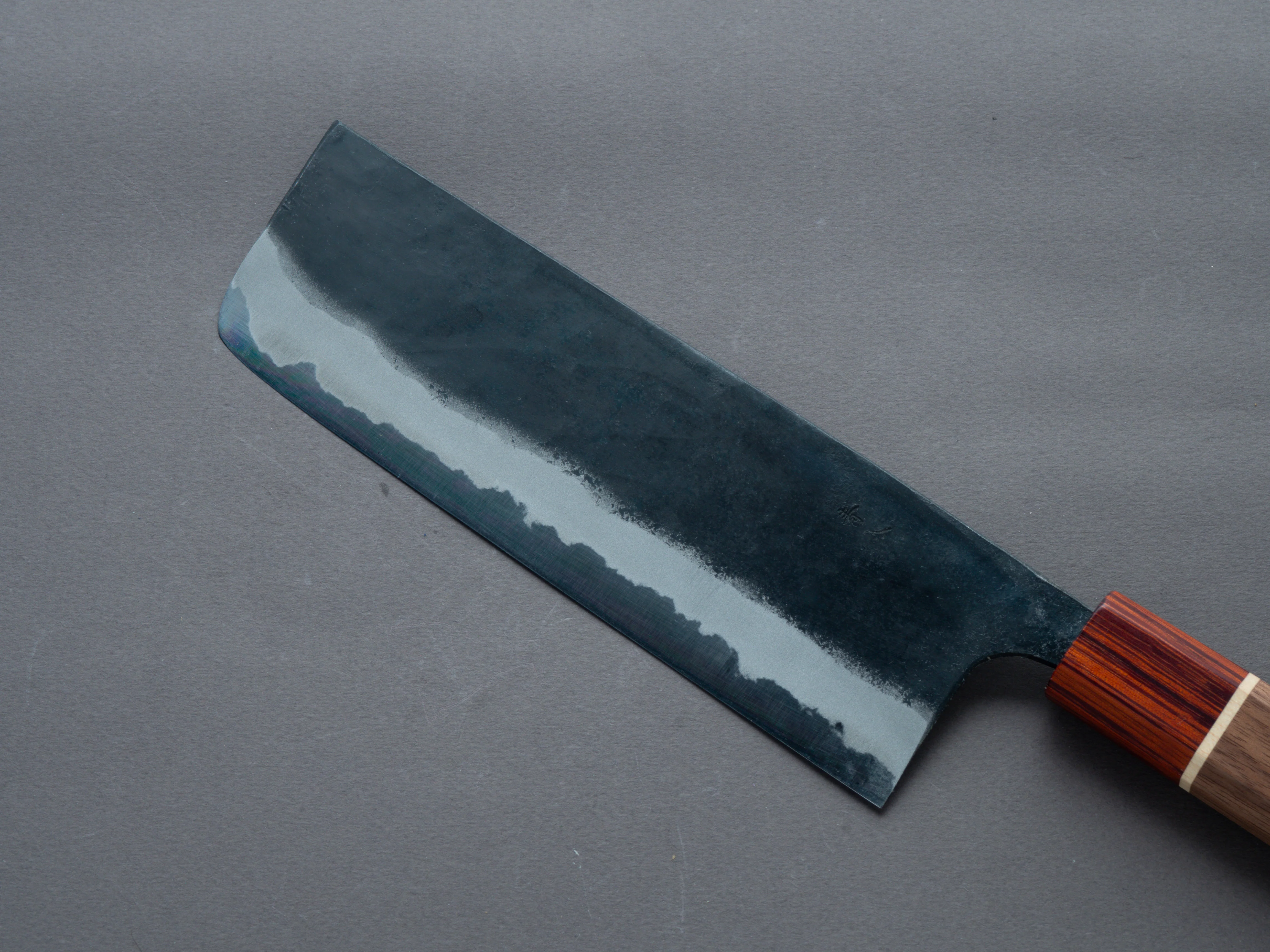 Hitohira - Tosa - Kurouchi - Blue #2 - 170mm Nakiri - Walnut Handle (Rengas Ferrule) - Image 3