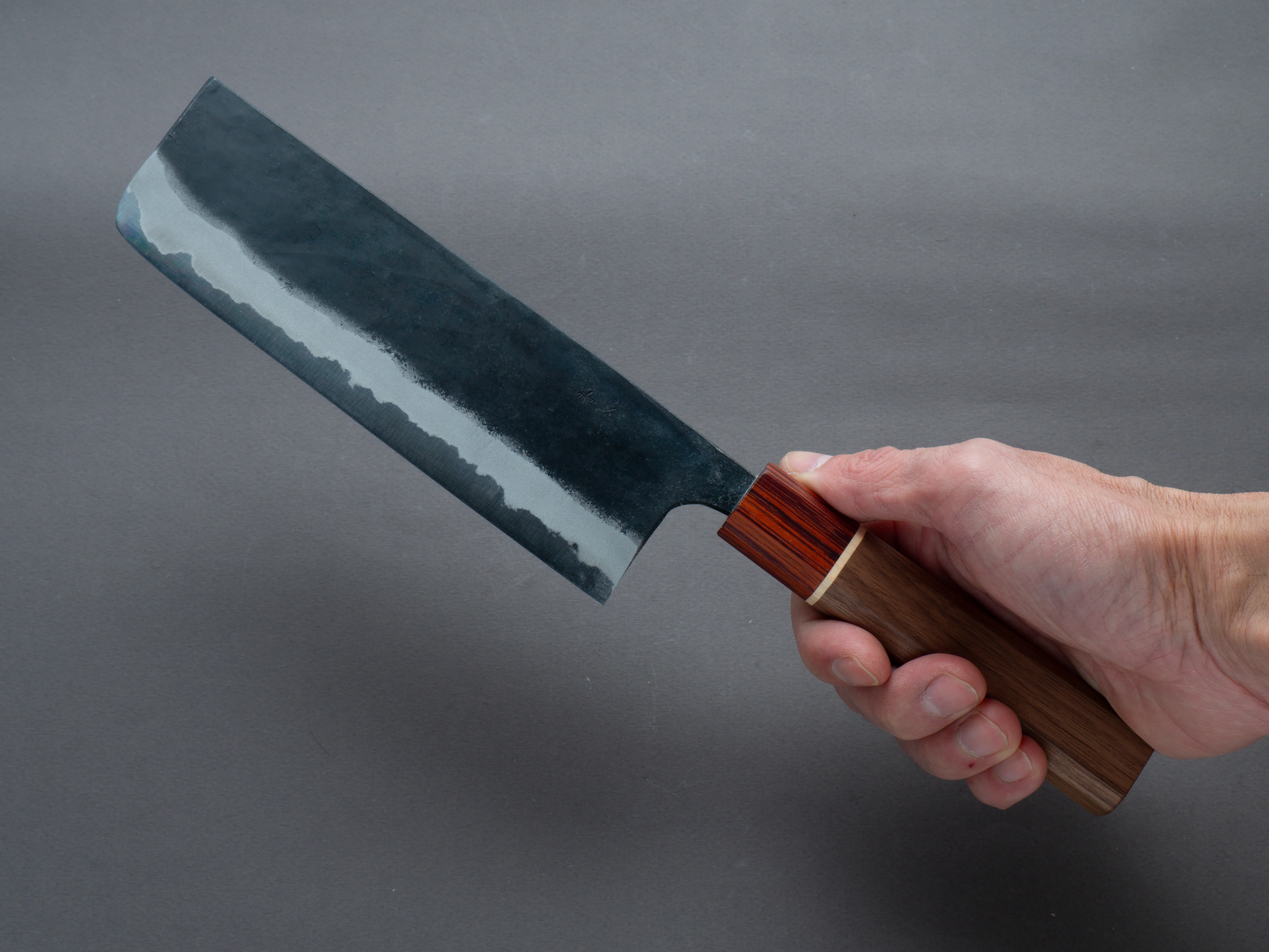 Hitohira - Tosa - Kurouchi - Blue #2 - 170mm Nakiri - Walnut Handle (Rengas Ferrule) - Image 6