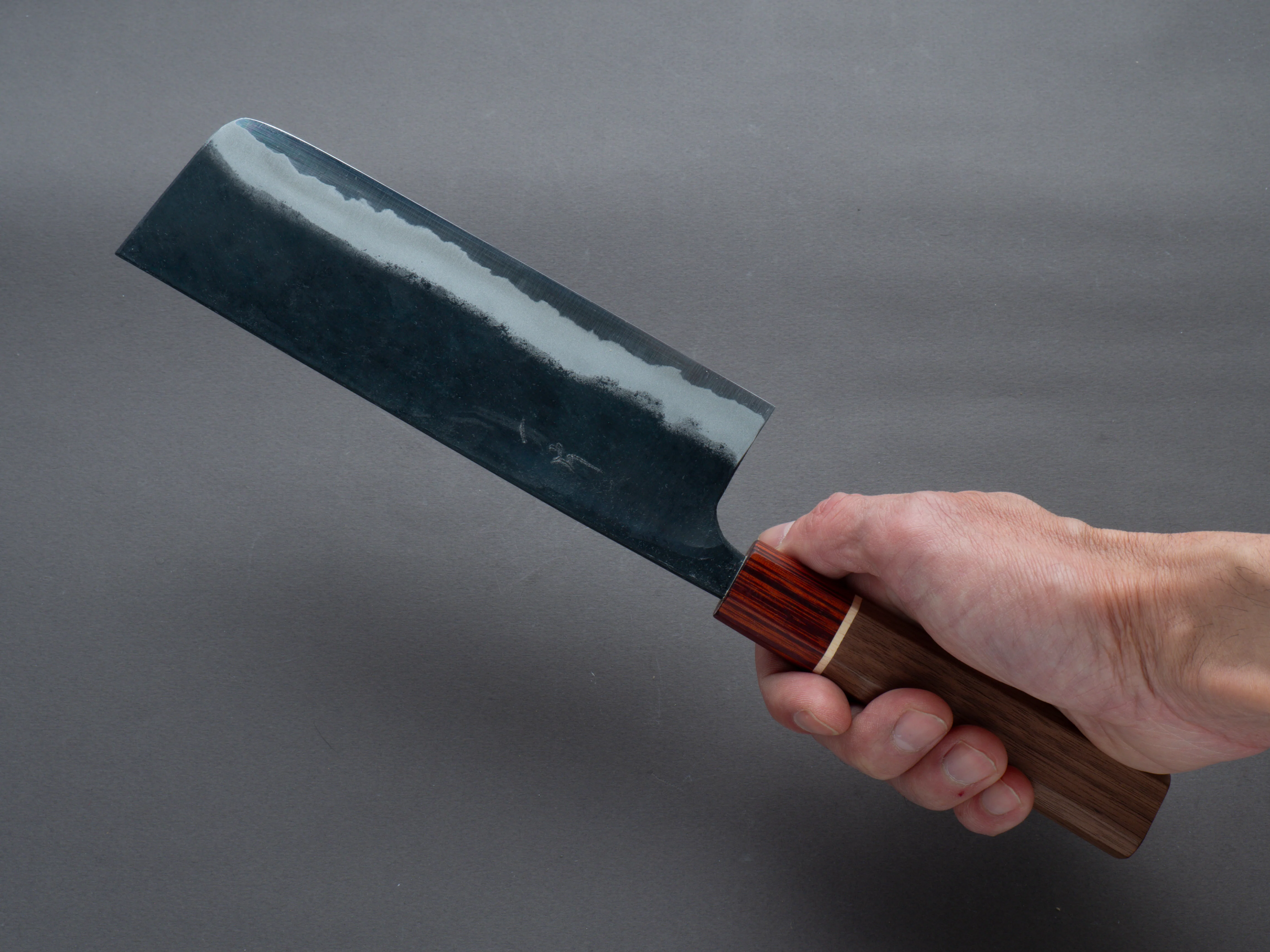 Hitohira - Tosa - Kurouchi - Blue #2 - 170mm Nakiri - Walnut Handle (Rengas Ferrule) - Image 7