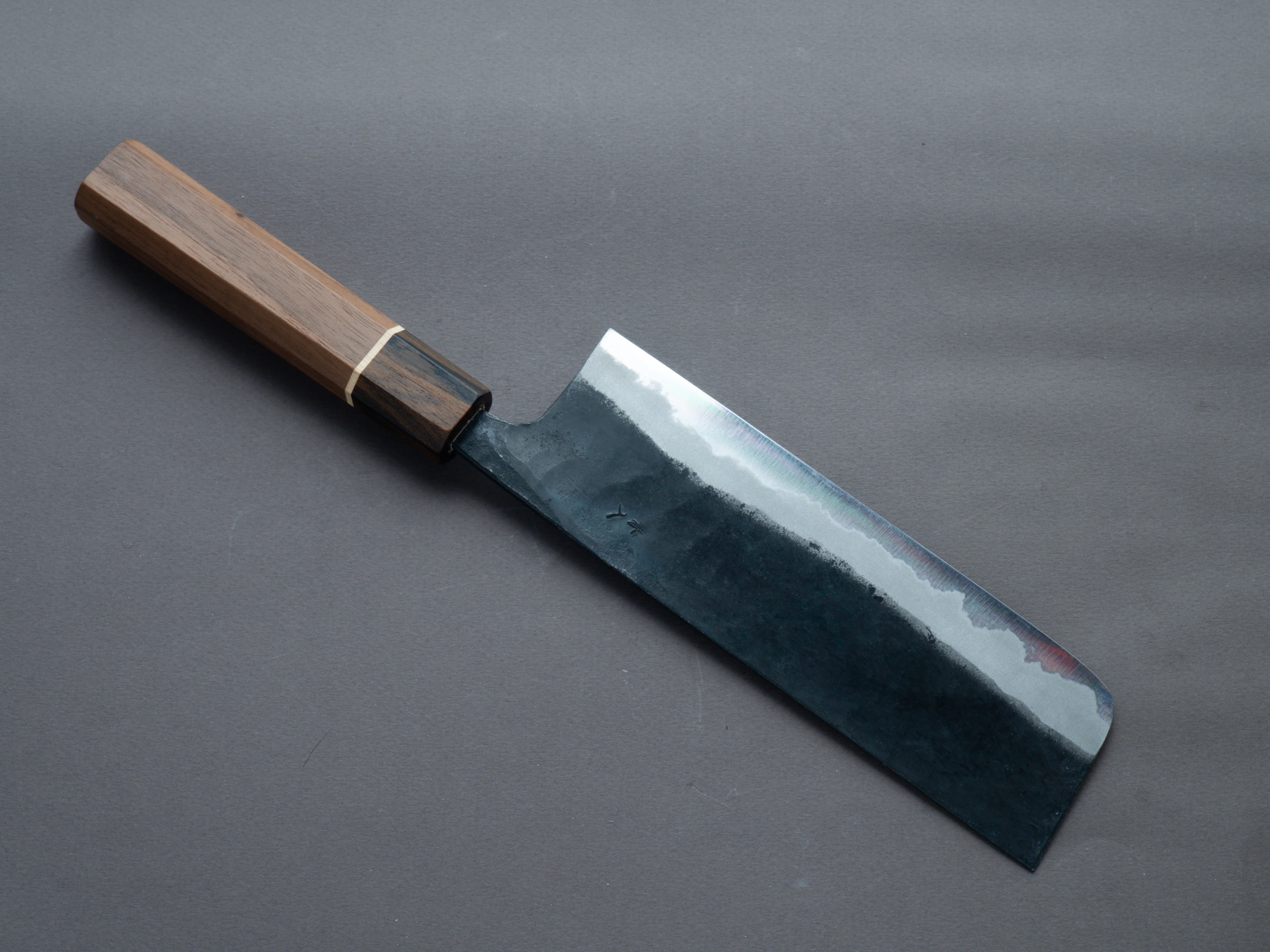 Hitohira - Tosa - Kurouchi - Blue #2 - 170mm Nakiri - Walnut Handle (Ziricote Ferrule) - Image 2