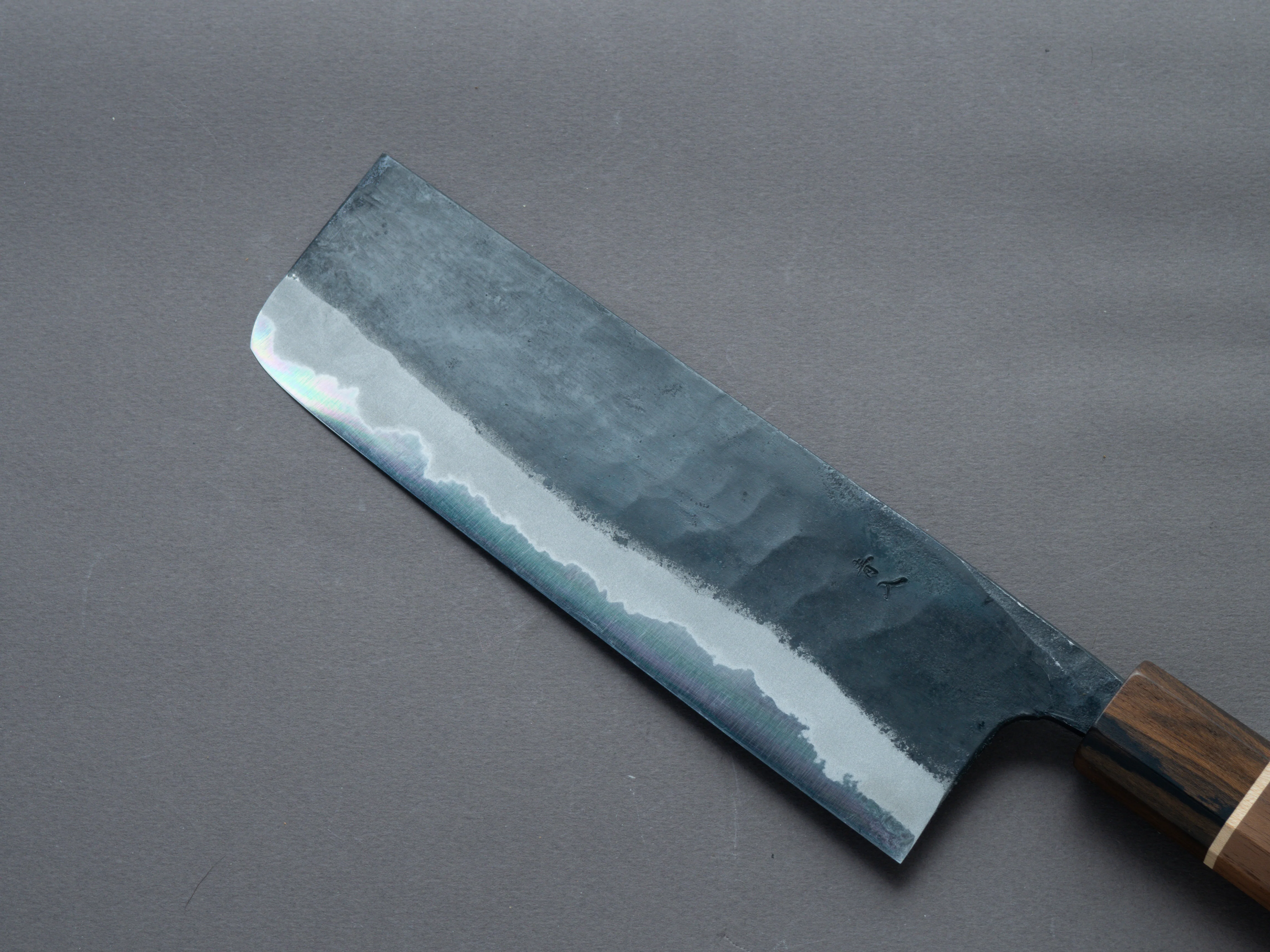 Hitohira - Tosa - Kurouchi - Blue #2 - 170mm Nakiri - Walnut Handle (Ziricote Ferrule) - Image 3