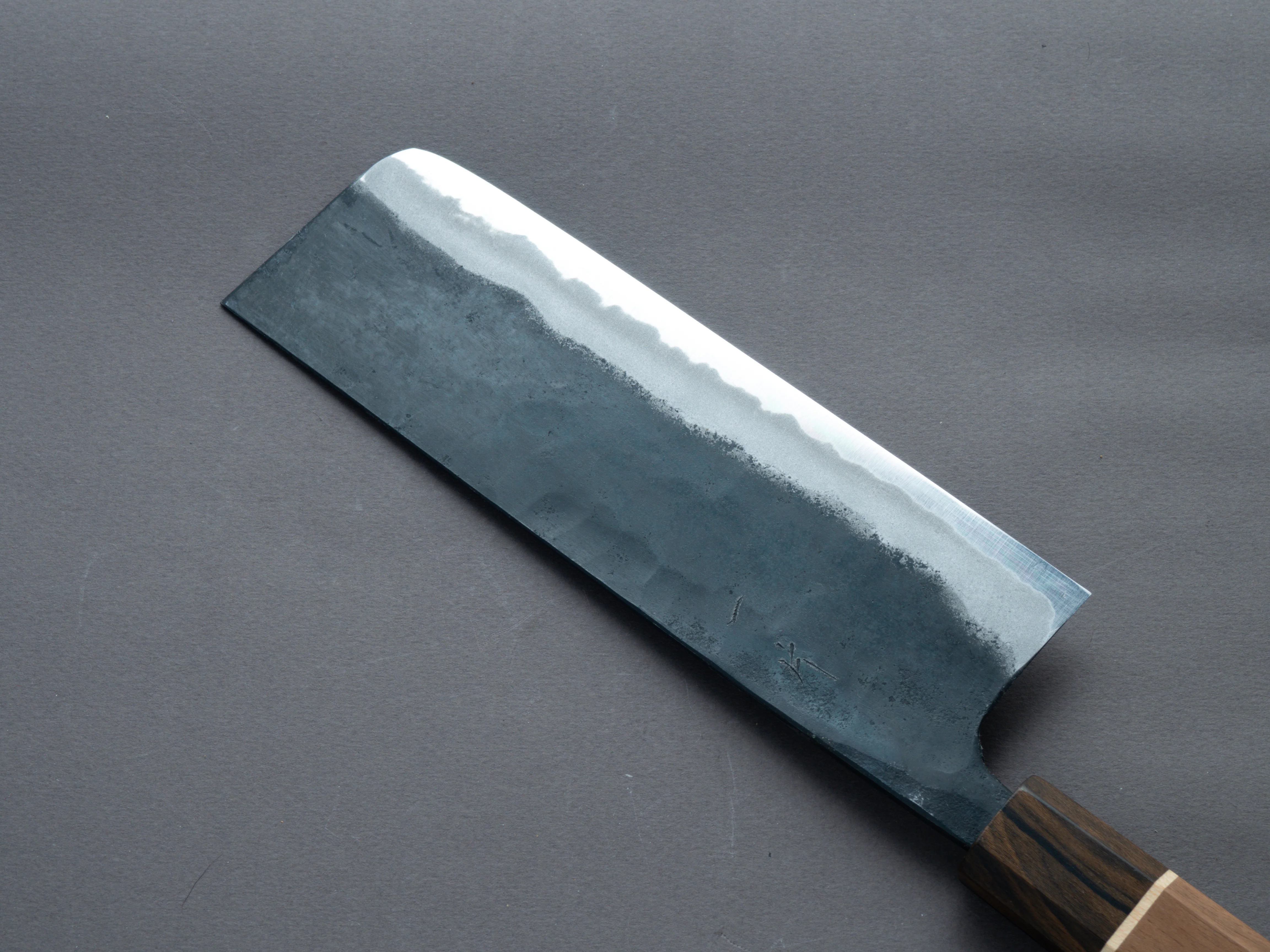 Hitohira - Tosa - Kurouchi - Blue #2 - 170mm Nakiri - Walnut Handle (Ziricote Ferrule) - Image 4