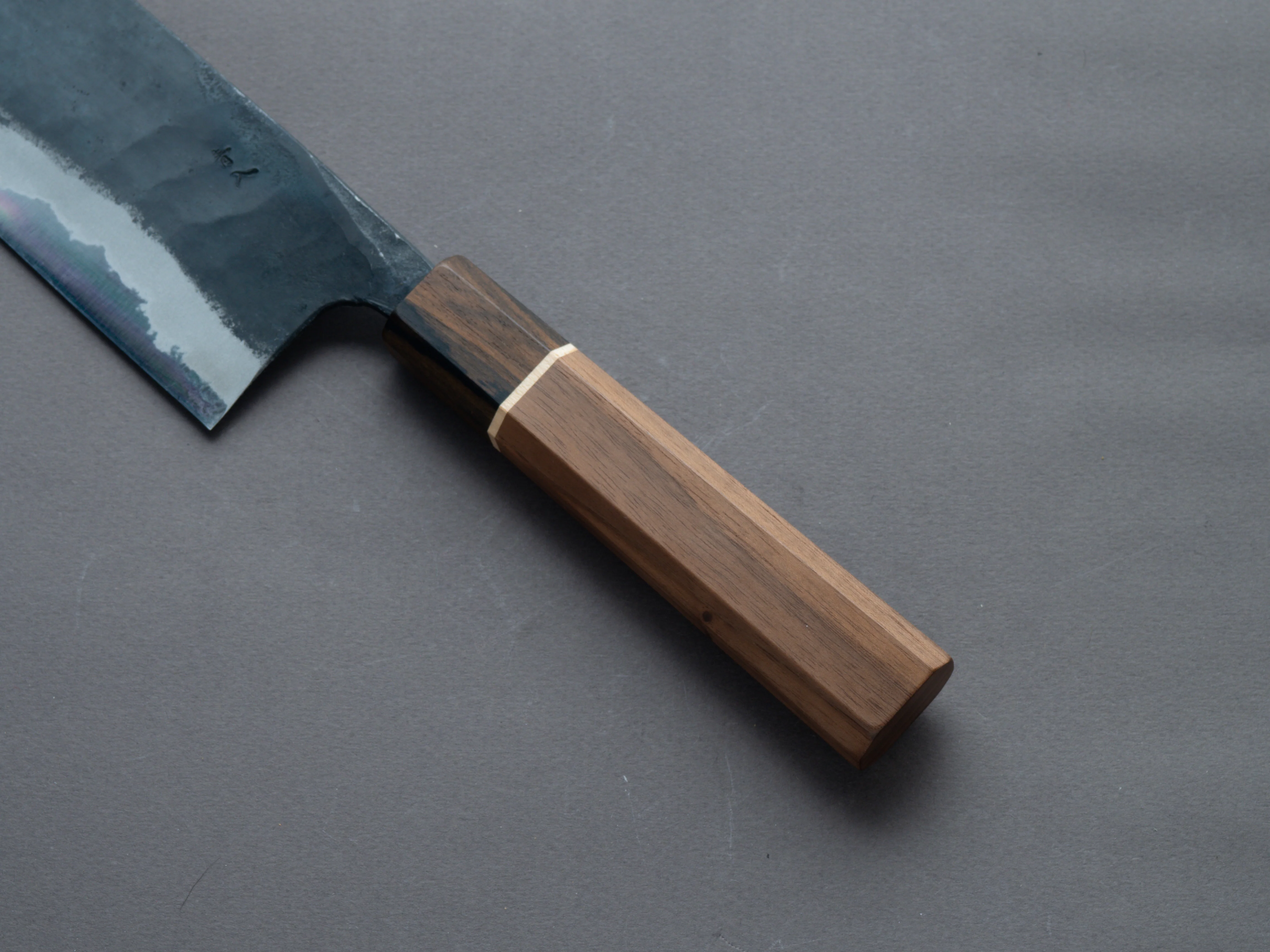 Hitohira - Tosa - Kurouchi - Blue #2 - 170mm Nakiri - Walnut Handle (Ziricote Ferrule) - Image 5