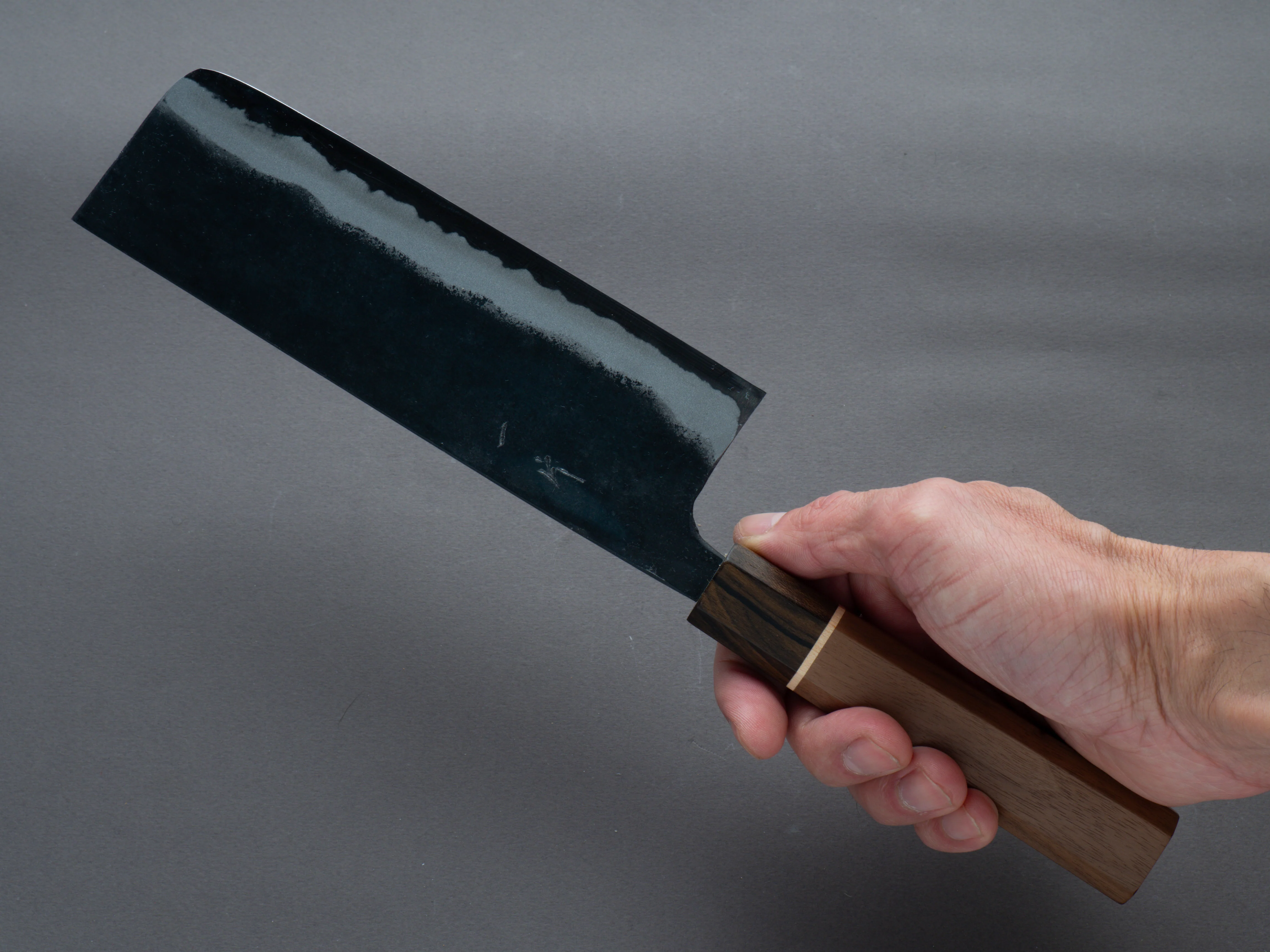 Hitohira - Tosa - Kurouchi - Blue #2 - 170mm Nakiri - Walnut Handle (Ziricote Ferrule) - Image 7