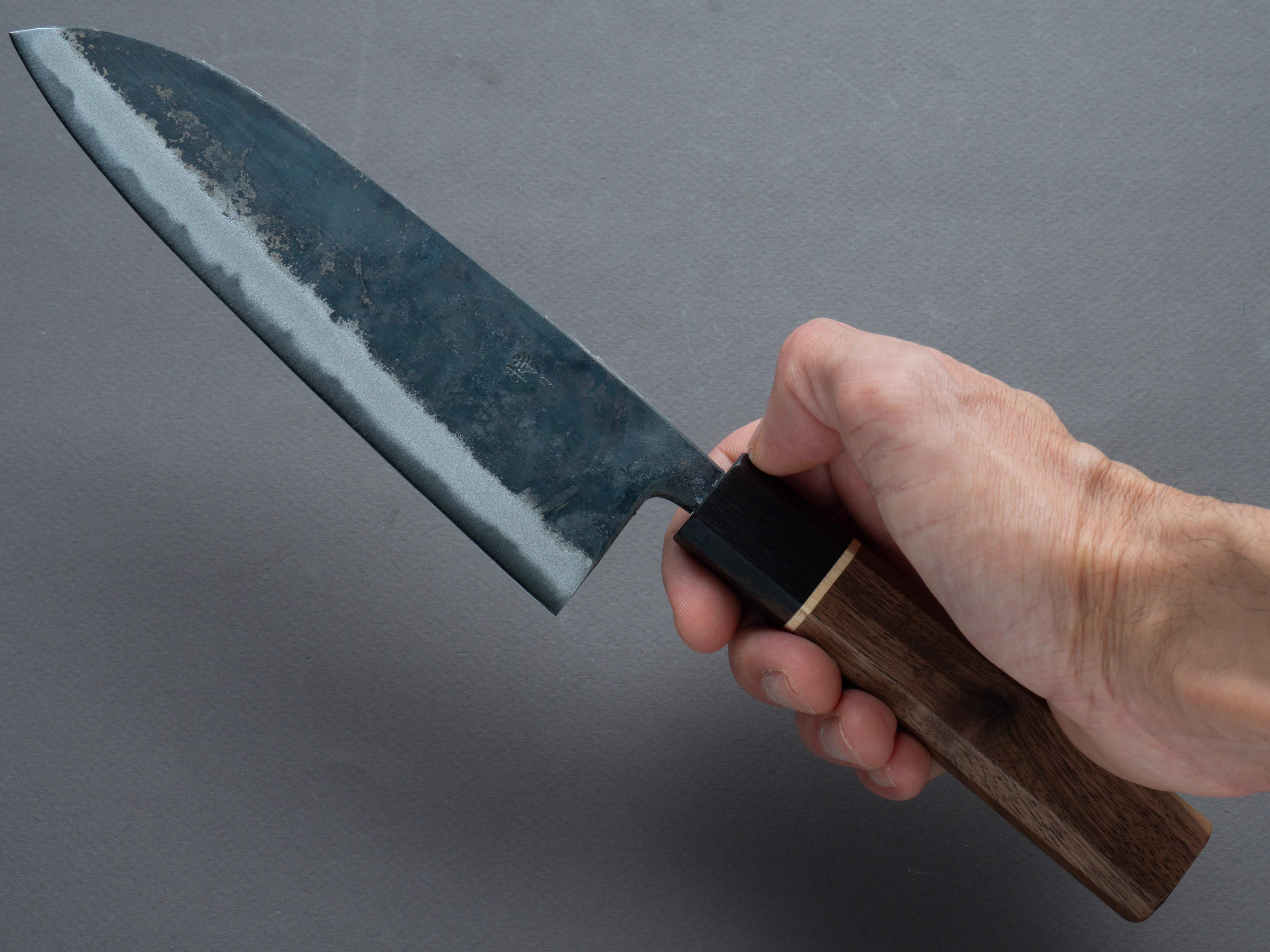 Hitohira - Tosa - White #2 - Kurouchi - Santoku - 165mm - Walnut Handle (Ziricote Ferrule) - Image 6