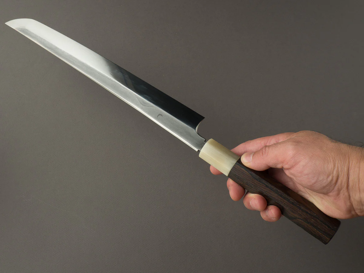 Hitohira - Yoru Fuji - White #2 - Mizu Honyaki - 300mm Sakimaru Yanagiba - Ziricote Handle - Image 5
