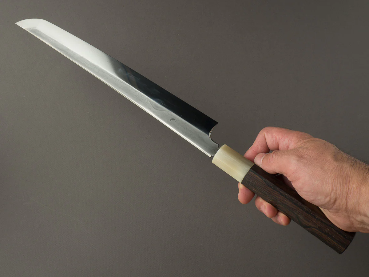 Hitohira - Yoru Fuji - White #2 - Mizu Honyaki - 300mm Sakimaru Yanagiba - Ziricote Handle - Image 6