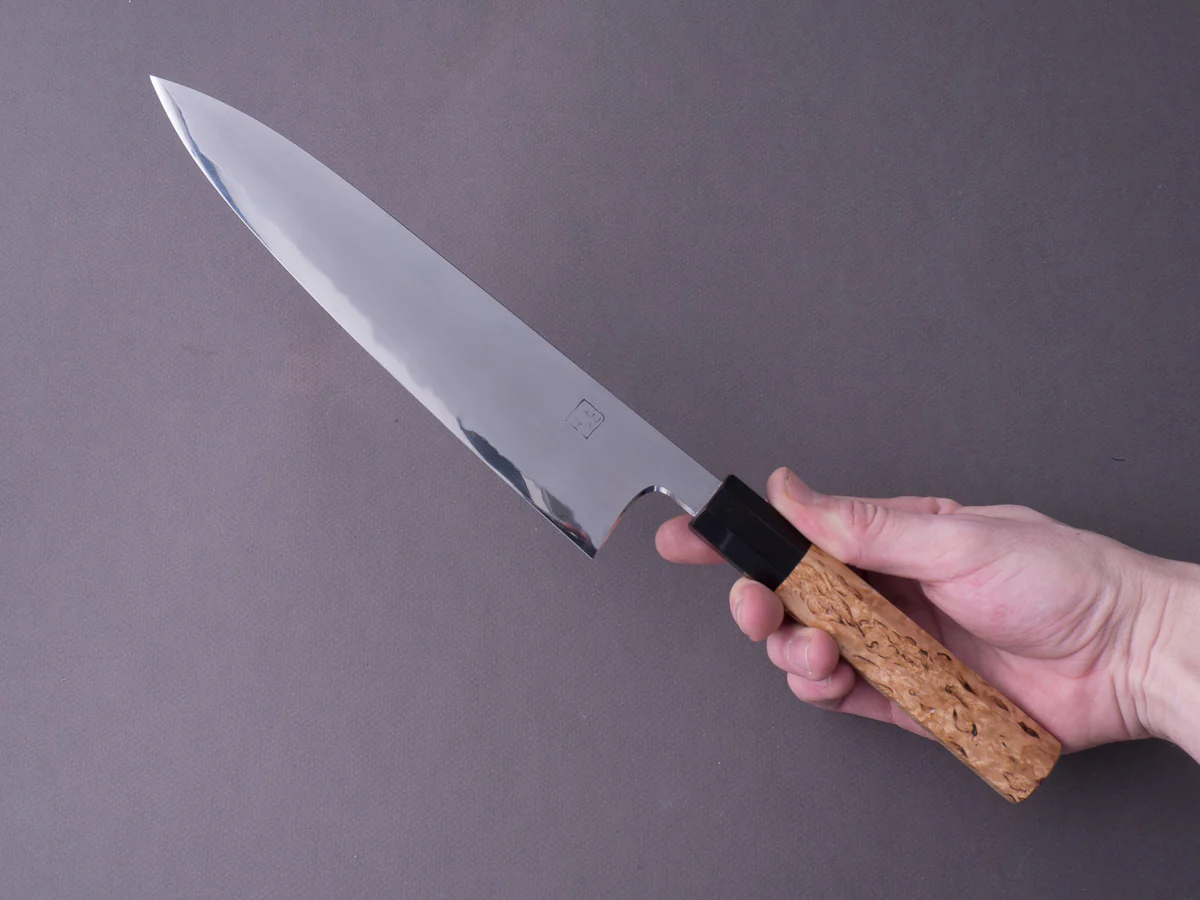 Hitohira - Tanaka x Yohei - Blue #1 Kasumi - 240mm Gyuto - Masur Birch Handle - Image 7