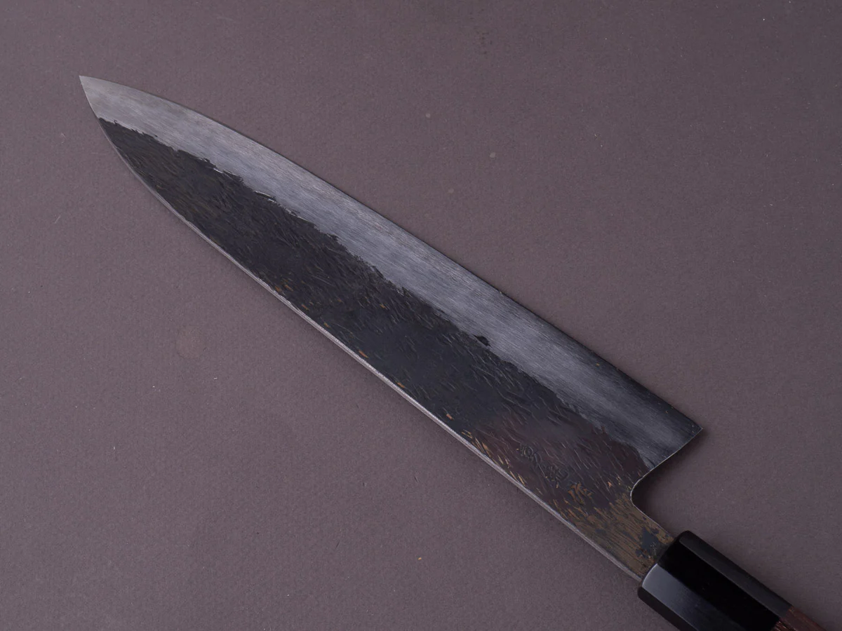 Isamitsu - Super Blue Stainless Clad - Kurouchi - 240mm Gyuto - Taihei Rosewood Handle - Image 4