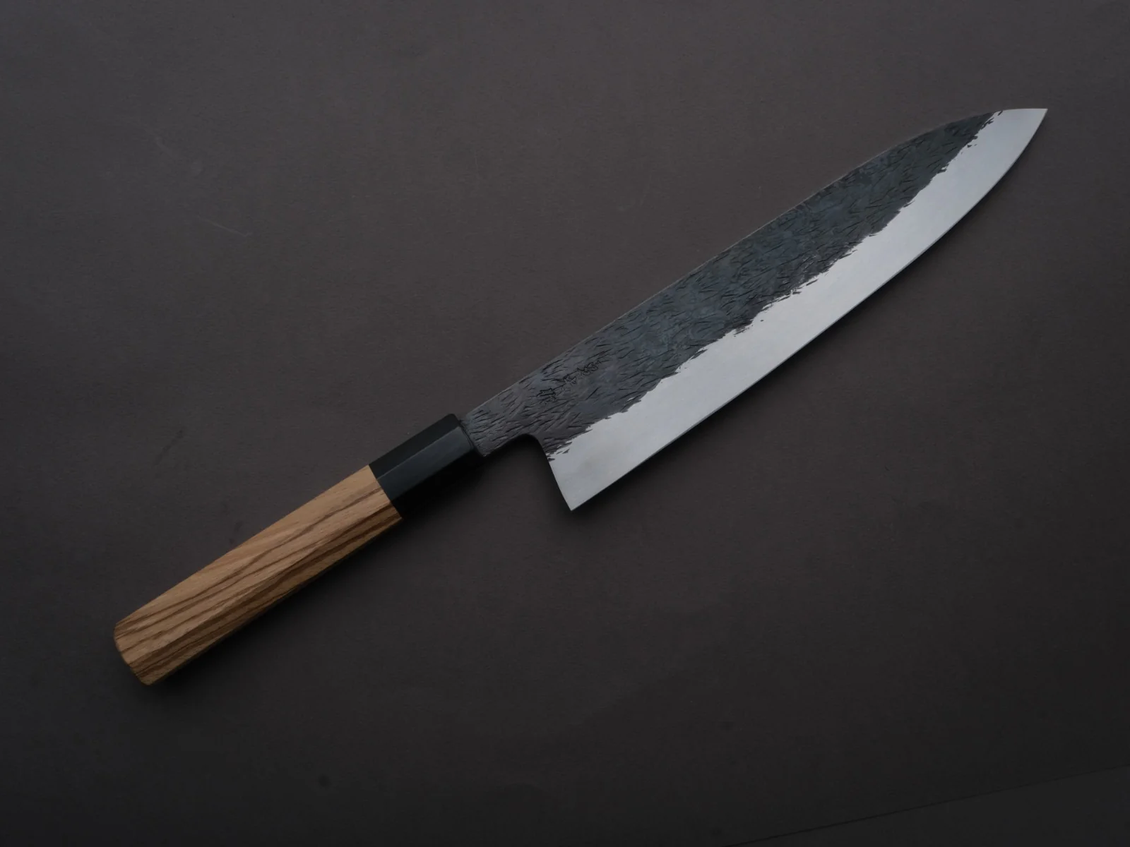 Isamitsu - Super Blue Stainless Clad - Kurouchi - 240mm Gyuto - Taihei Zebrawood Handle