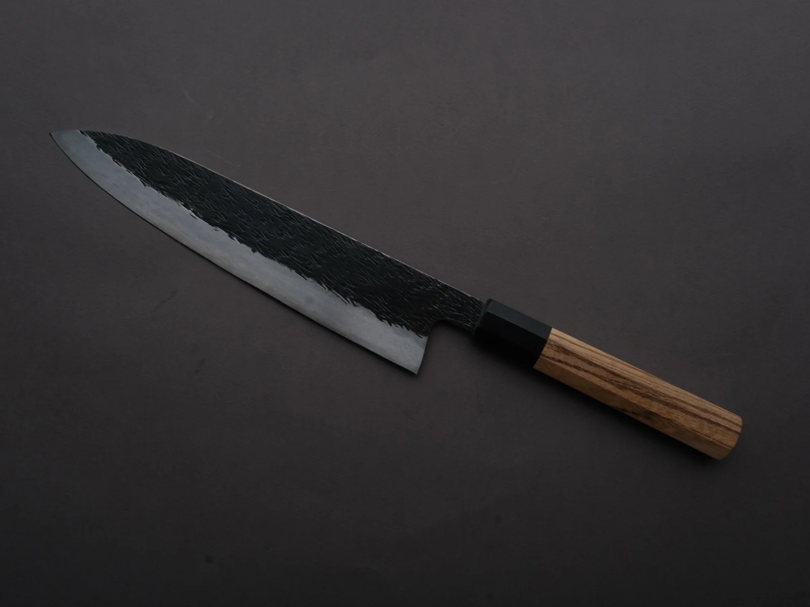 Isamitsu - Super Blue Stainless Clad - Kurouchi - 240mm Gyuto - Taihei Zebrawood Handle - Image 2