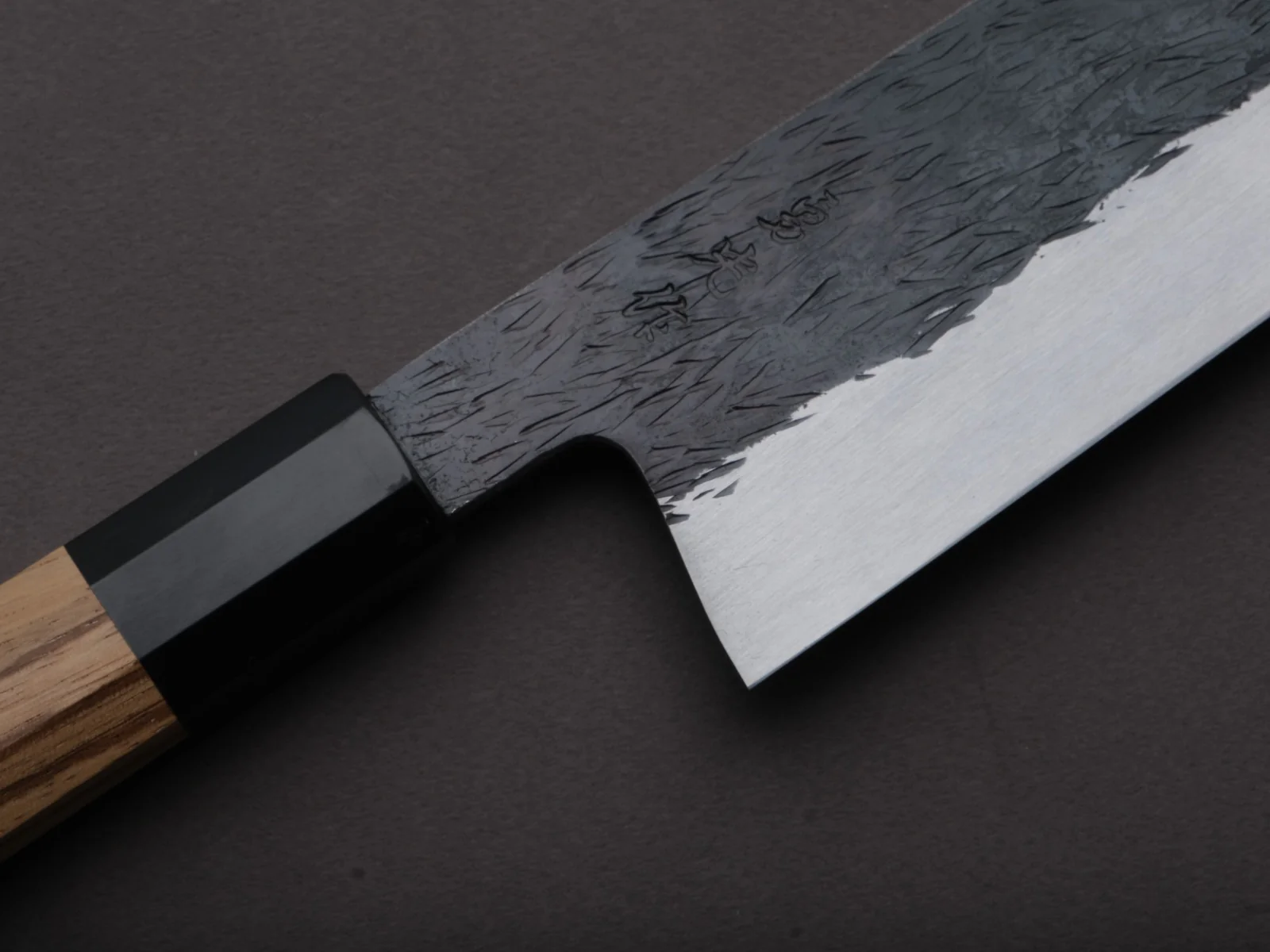 Isamitsu - Super Blue Stainless Clad - Kurouchi - 240mm Gyuto - Taihei Zebrawood Handle - Image 3