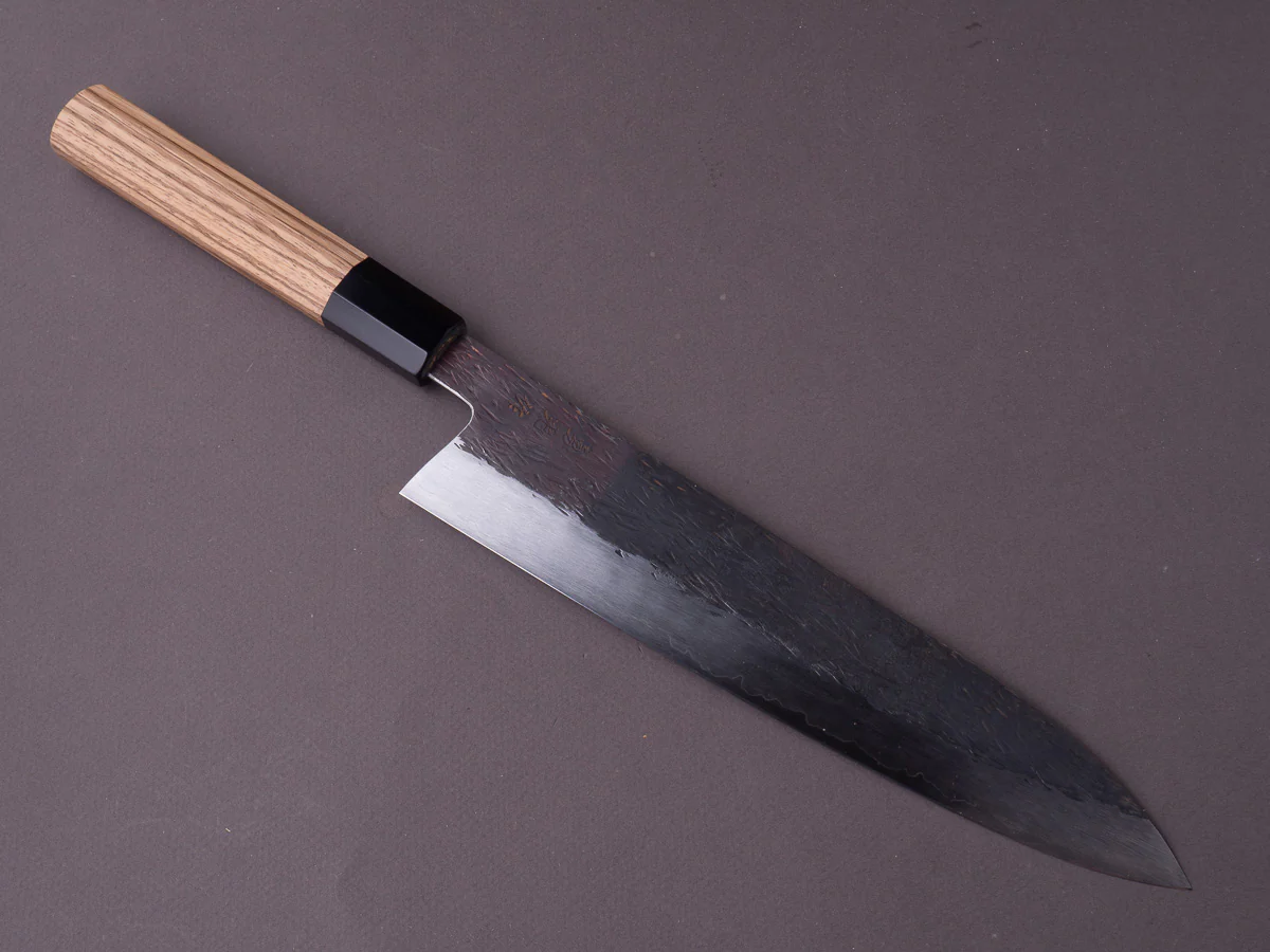 Isamitsu - Super Blue Stainless Clad - Kurouchi - 240mm Gyuto - Taihei Zebrawood Handle