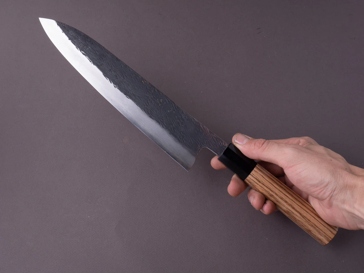 Isamitsu - Super Blue Stainless Clad - Kurouchi - 240mm Gyuto - Taihei Zebrawood Handle - Image 3