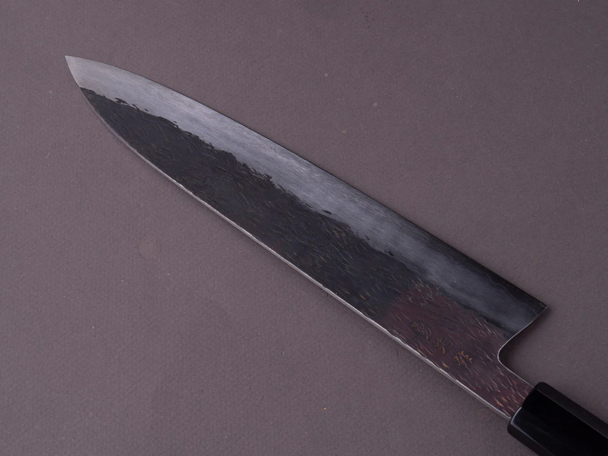 Isamitsu - Super Blue Stainless Clad - Kurouchi - 240mm Gyuto - Taihei Zebrawood Handle - Image 8