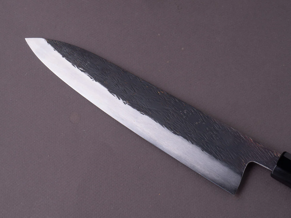 Isamitsu - Super Blue Stainless Clad - Kurouchi - 240mm Gyuto - Taihei Zebrawood Handle - Image 9