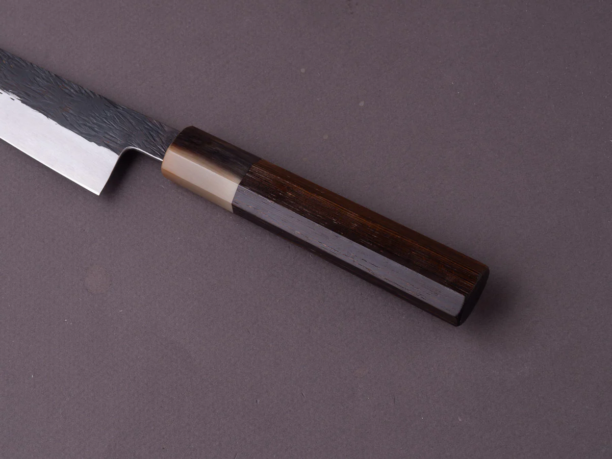Isamitsu - White #1 Stainless Clad - Kurouchi - 150mm Petty - Taihei Tagayasan Handle - Image 9
