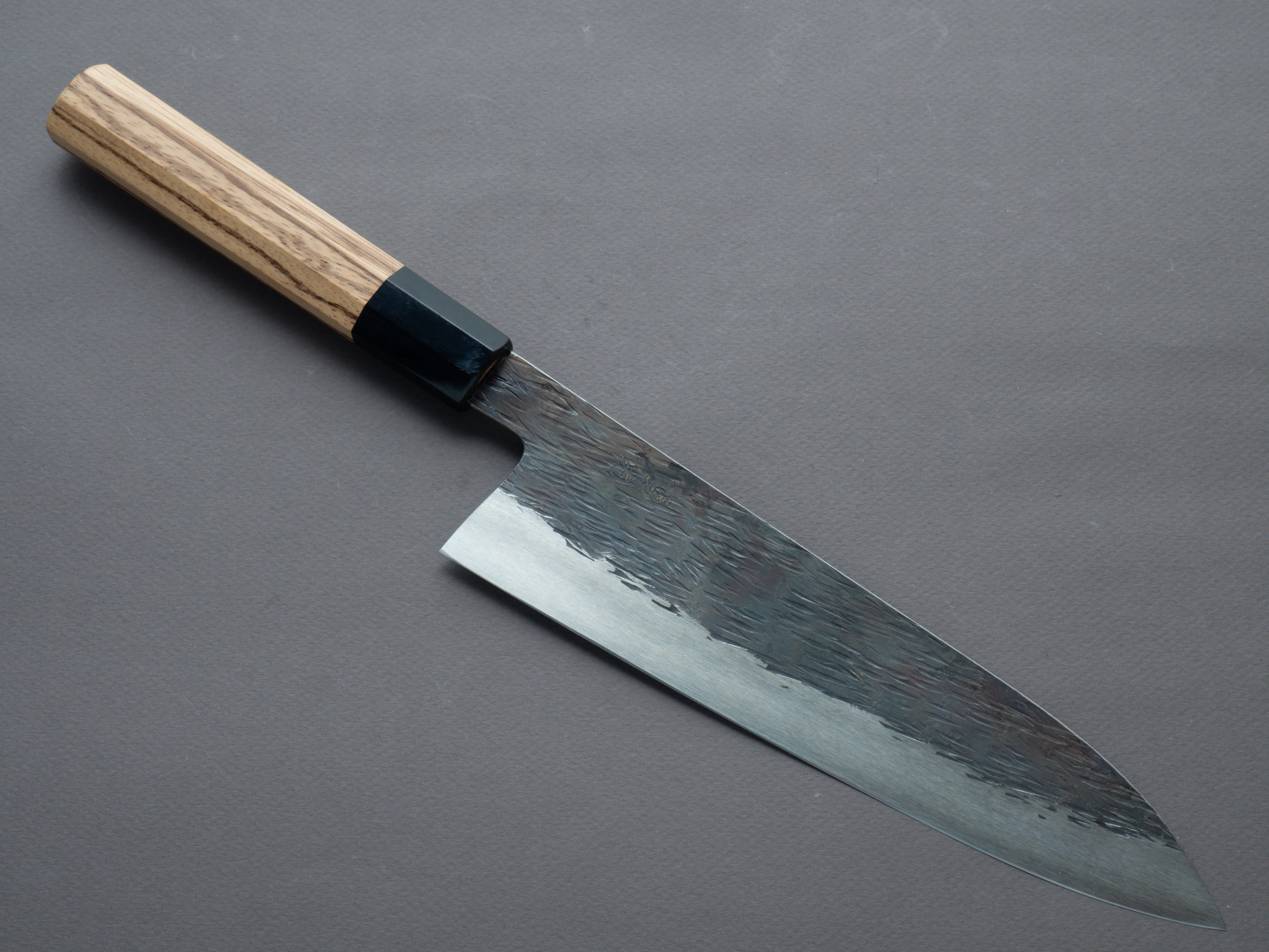 Isamitsu - White #1 - Stainless Clad - Kurouchi - 210mm Gyuto - Taihei Zebrawood Handle