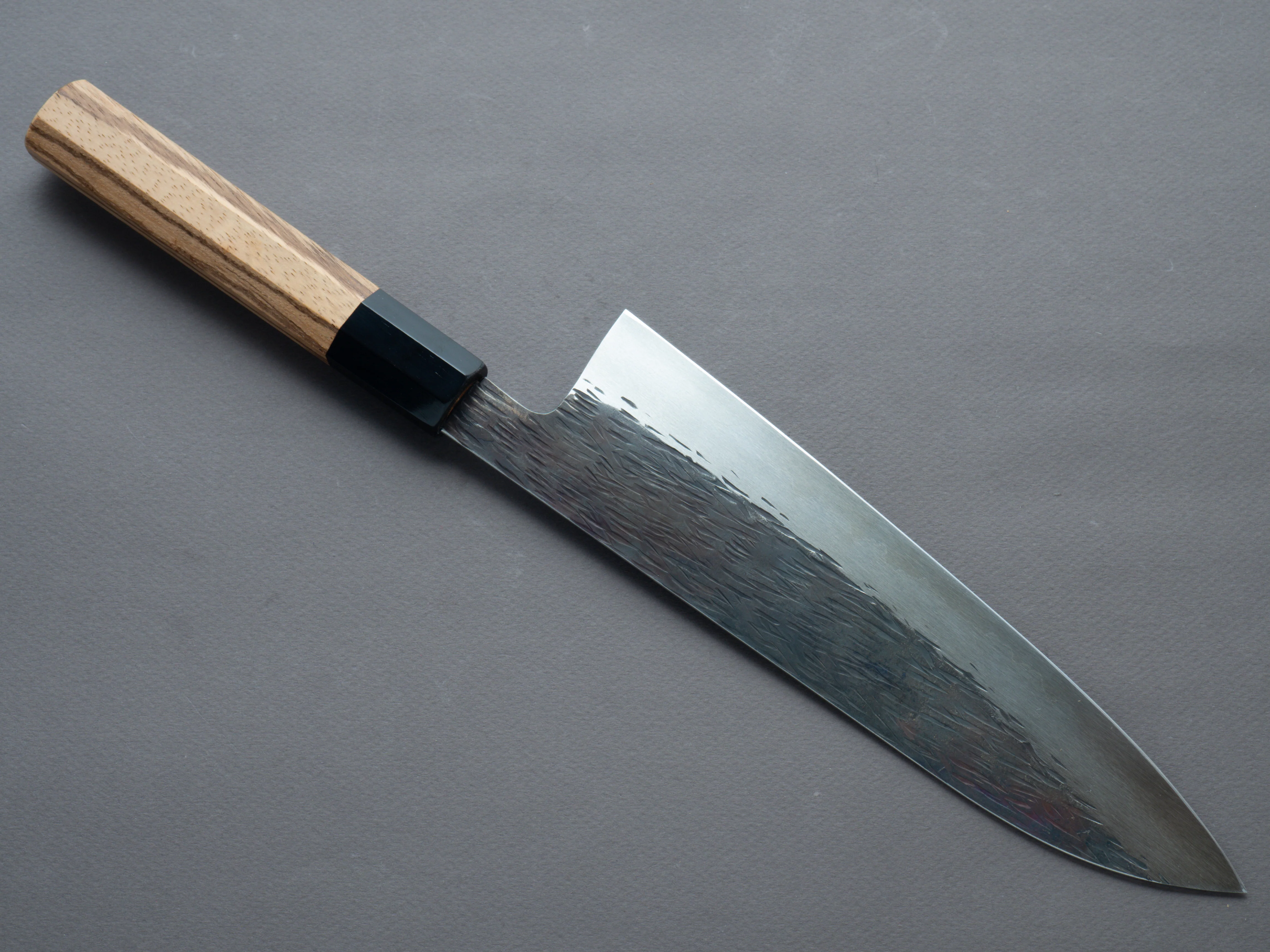 Isamitsu - White #1 - Stainless Clad - Kurouchi - 210mm Gyuto - Taihei Zebrawood Handle - Image 2