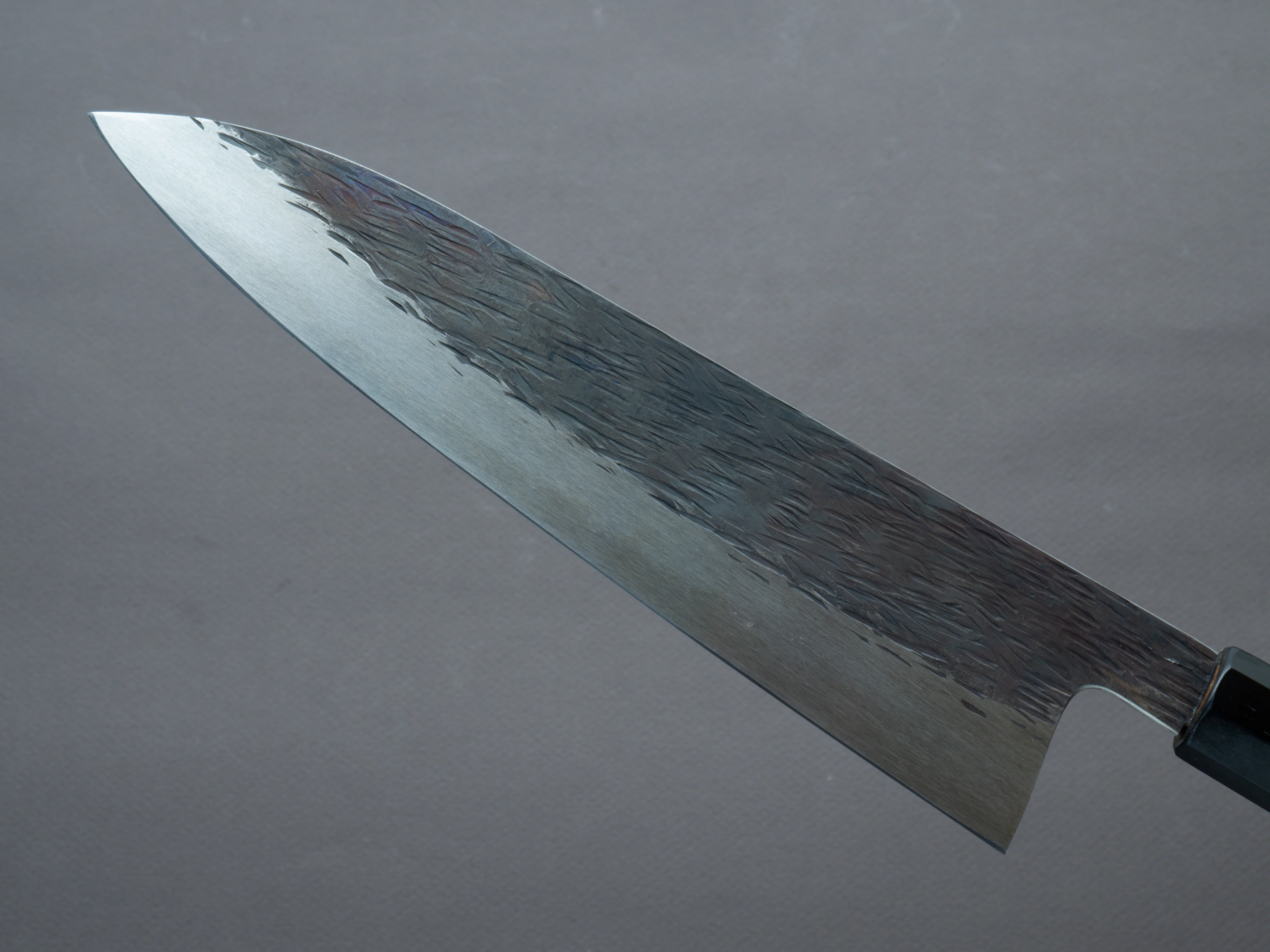 Isamitsu - White #1 - Stainless Clad - Kurouchi - 210mm Gyuto - Taihei Zebrawood Handle - Image 3
