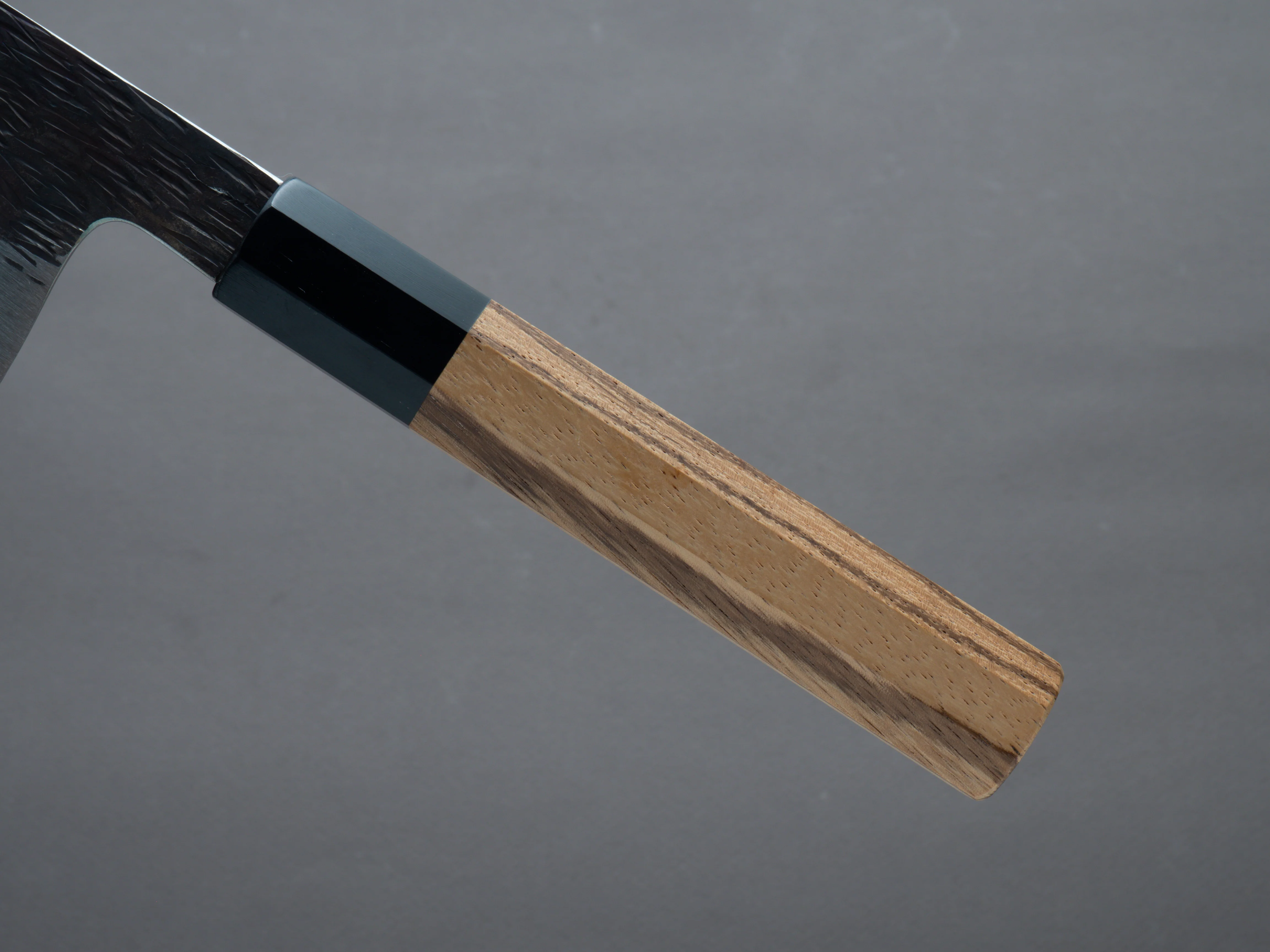 Isamitsu - White #1 - Stainless Clad - Kurouchi - 210mm Gyuto - Taihei Zebrawood Handle - Image 5