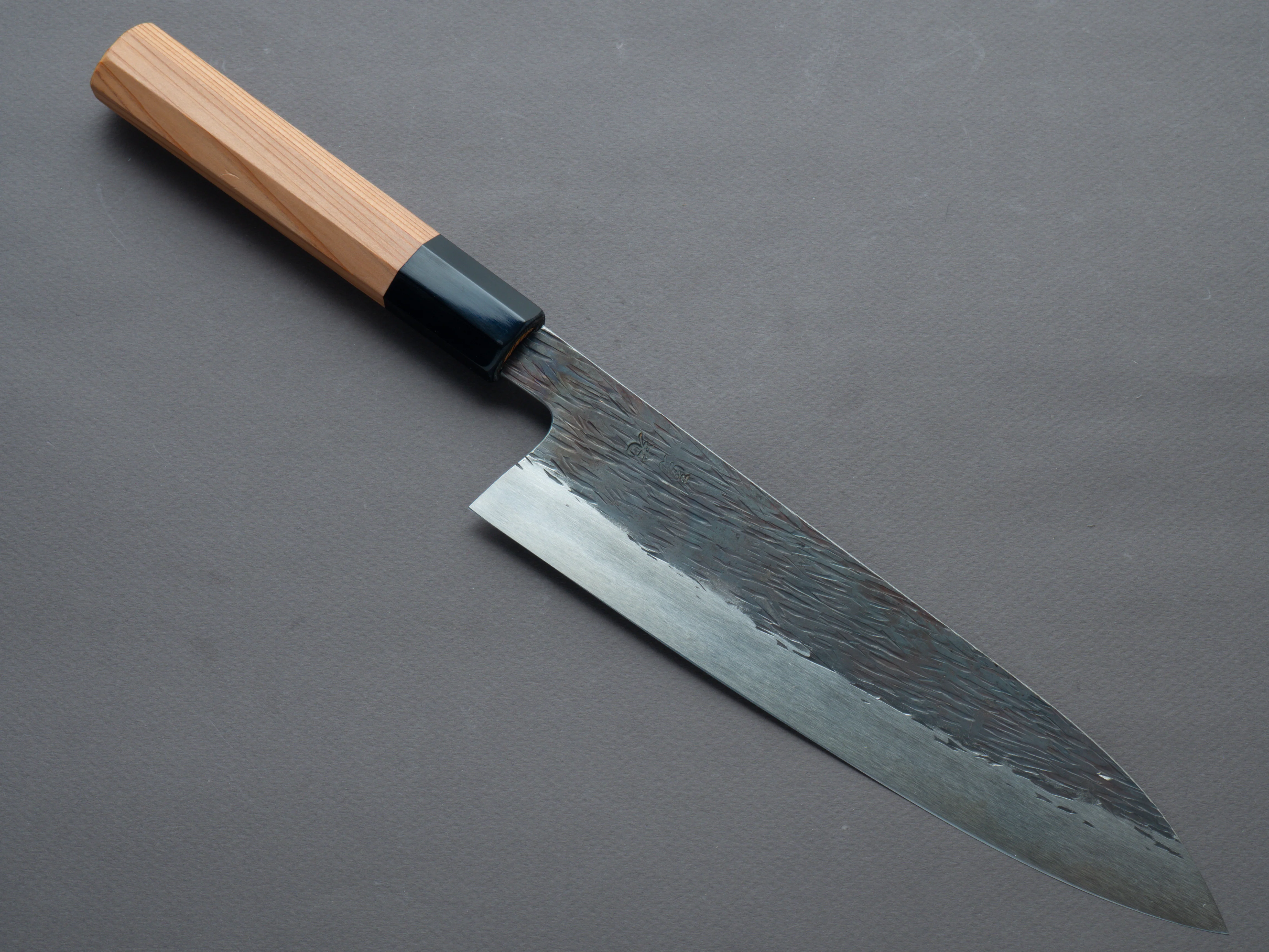 Isamitsu - White #1 - Stainless Clad - Kurouchi - 210mm Gyuto - Yakasugi Cedar Handle