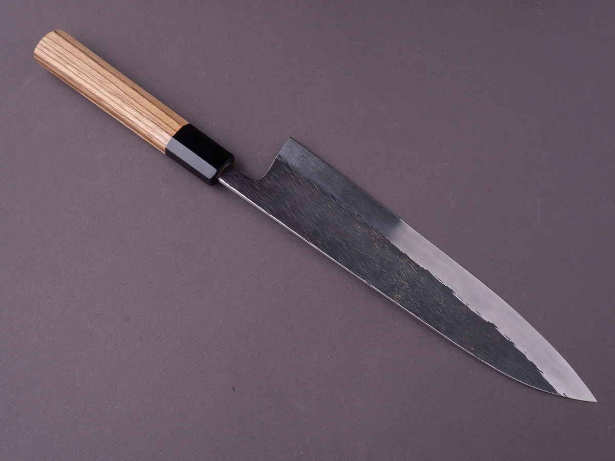 Isamitsu - White #1 Stainless Clad - Kurouchi - 240mm Gyuto - Taihei Zebrawood Handle - Image 2