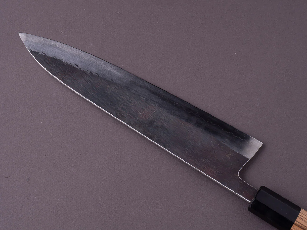 Isamitsu - White #1 Stainless Clad - Kurouchi - 240mm Gyuto - Taihei Zebrawood Handle - Image 3