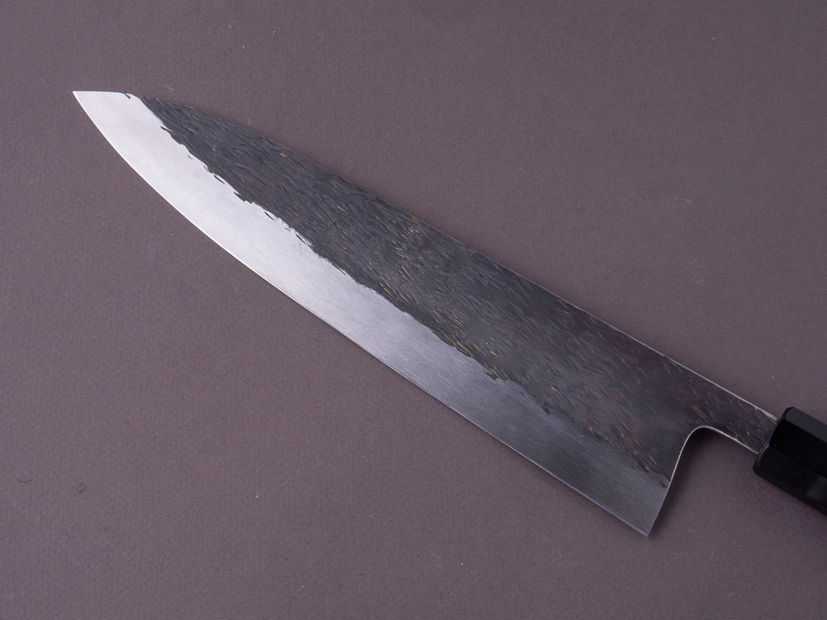 Isamitsu - White #1 Stainless Clad - Kurouchi - 240mm Gyuto - Taihei Zebrawood Handle - Image 4