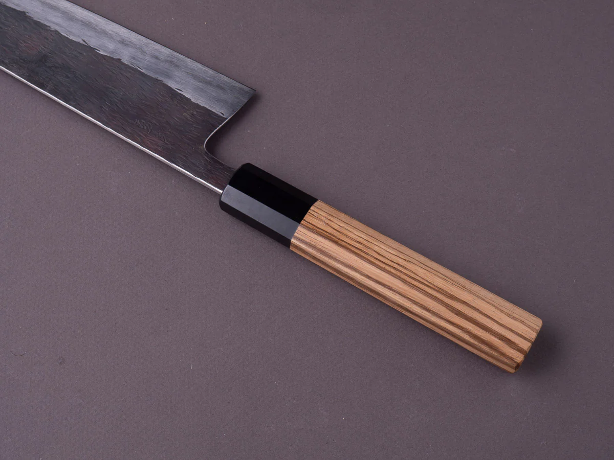 Isamitsu - White #1 Stainless Clad - Kurouchi - 240mm Gyuto - Taihei Zebrawood Handle - Image 5