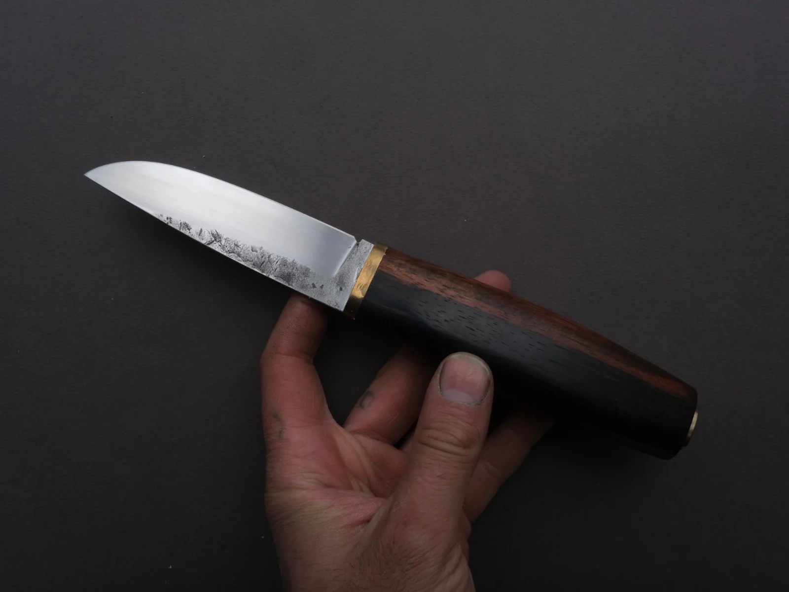 Jordan Kepler - Fixed Blade - Puukko - 80CrV2 - Forced Patina - 4" - Ebony Handle - Image 2